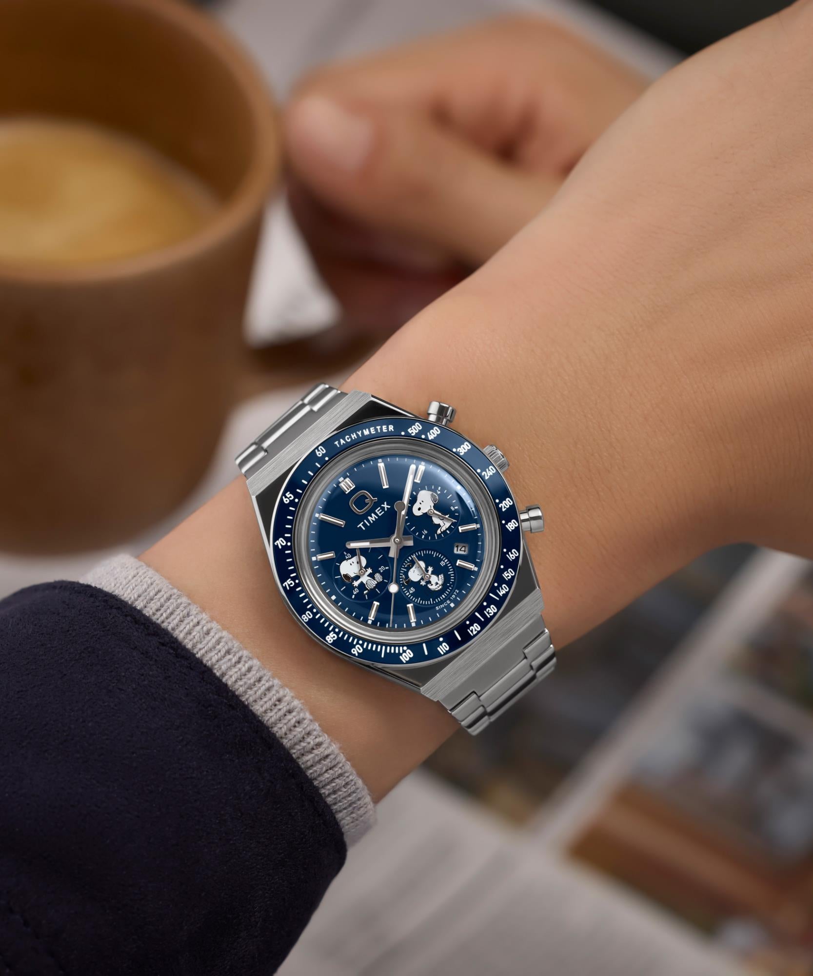 Timex X Peanuts Chronograph Blue Dial Steel Strap Men's Watch TW2Y45300