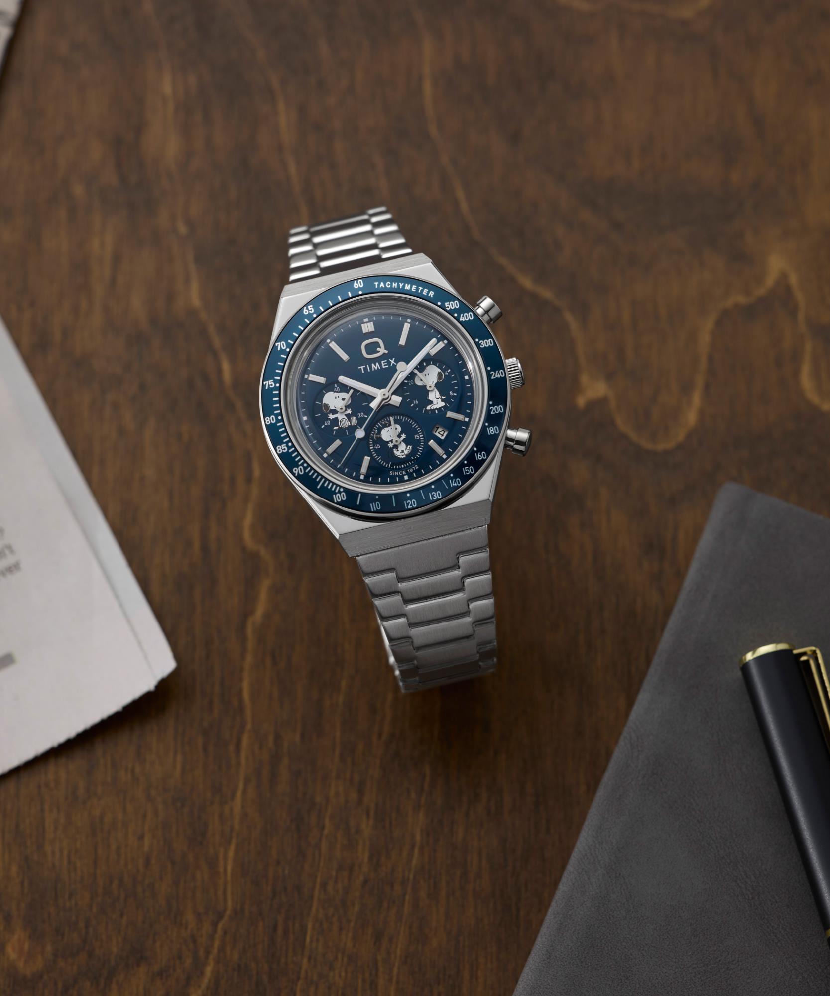 Timex X Peanuts Chronograph Blue Dial Steel Strap Men's Watch TW2Y45300