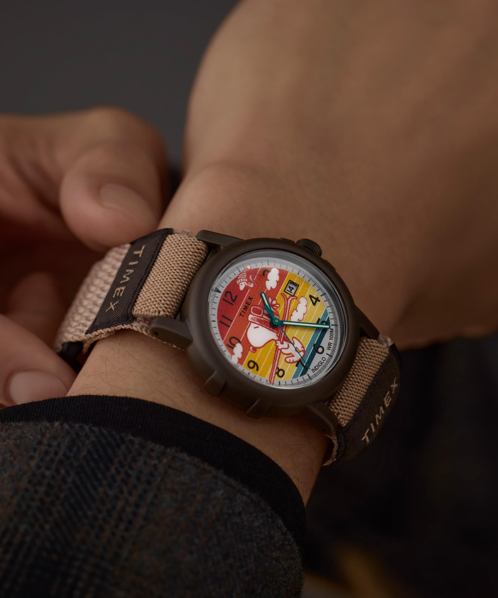 Timex X Peanuts Camper Ski Quartz Multicolour Dial Textile Strap Men's Watch TW4B34900