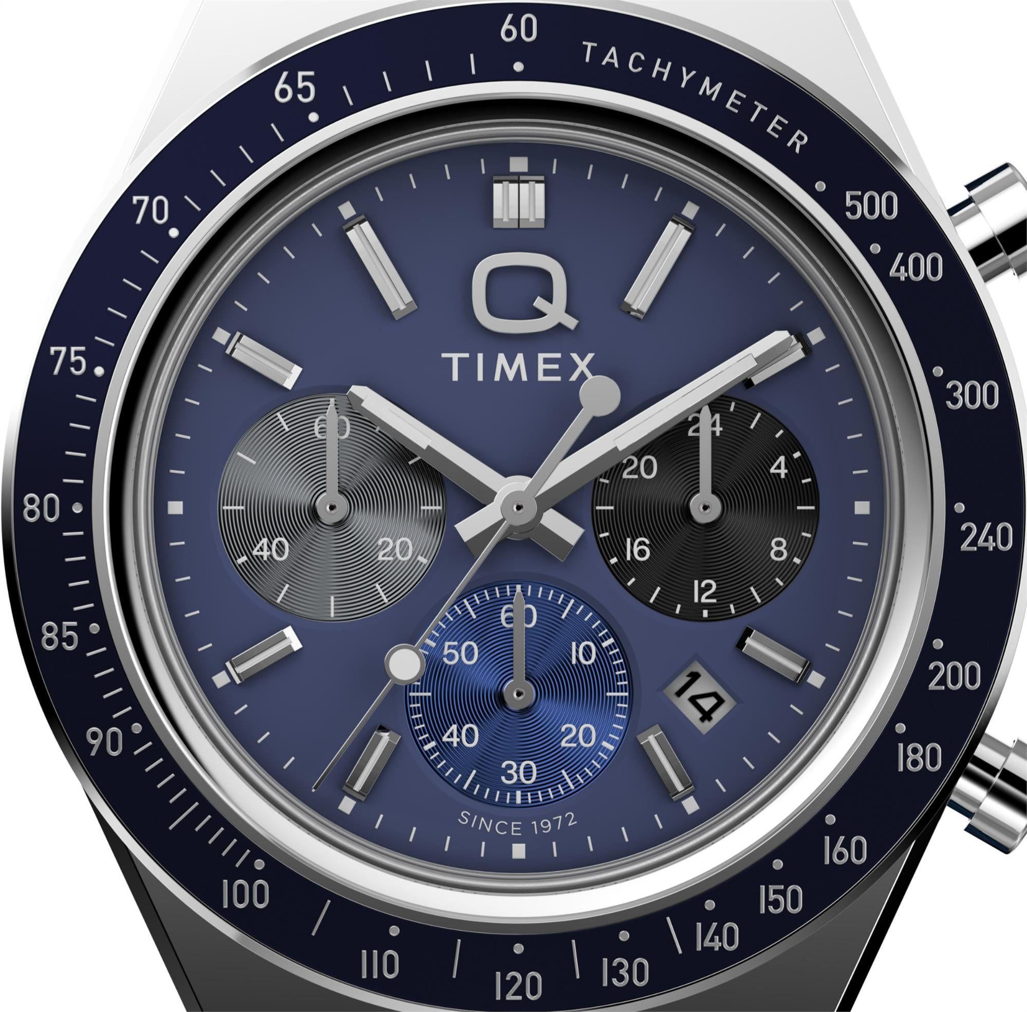 Timex Q Chronograph Quartz Blue Dial Leather Strap Men's Watch TW2Y36100