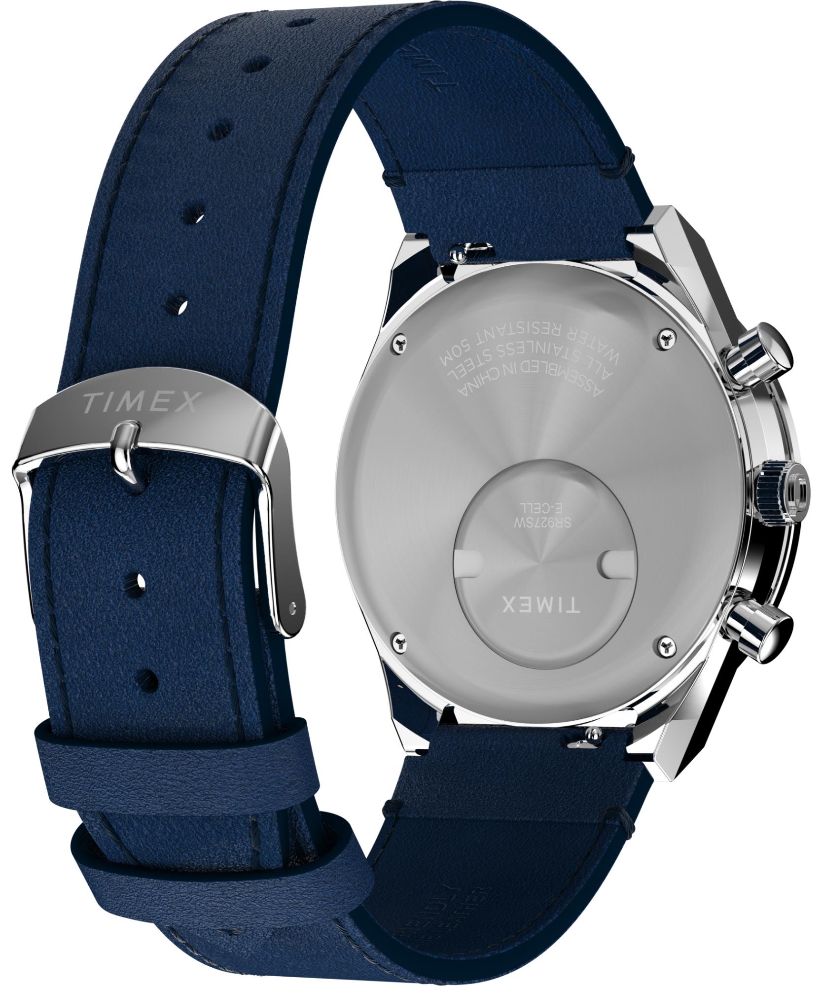 Timex Q Chronograph Quartz Blue Dial Leather Strap Men's Watch TW2Y36100