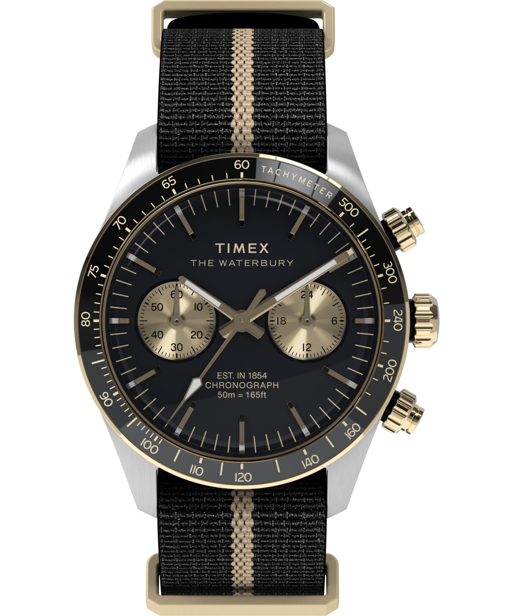 Timex Waterbury Heritage Chronograph Quartz Black Dial Fabric Strap Men's Watch TW2Y35400