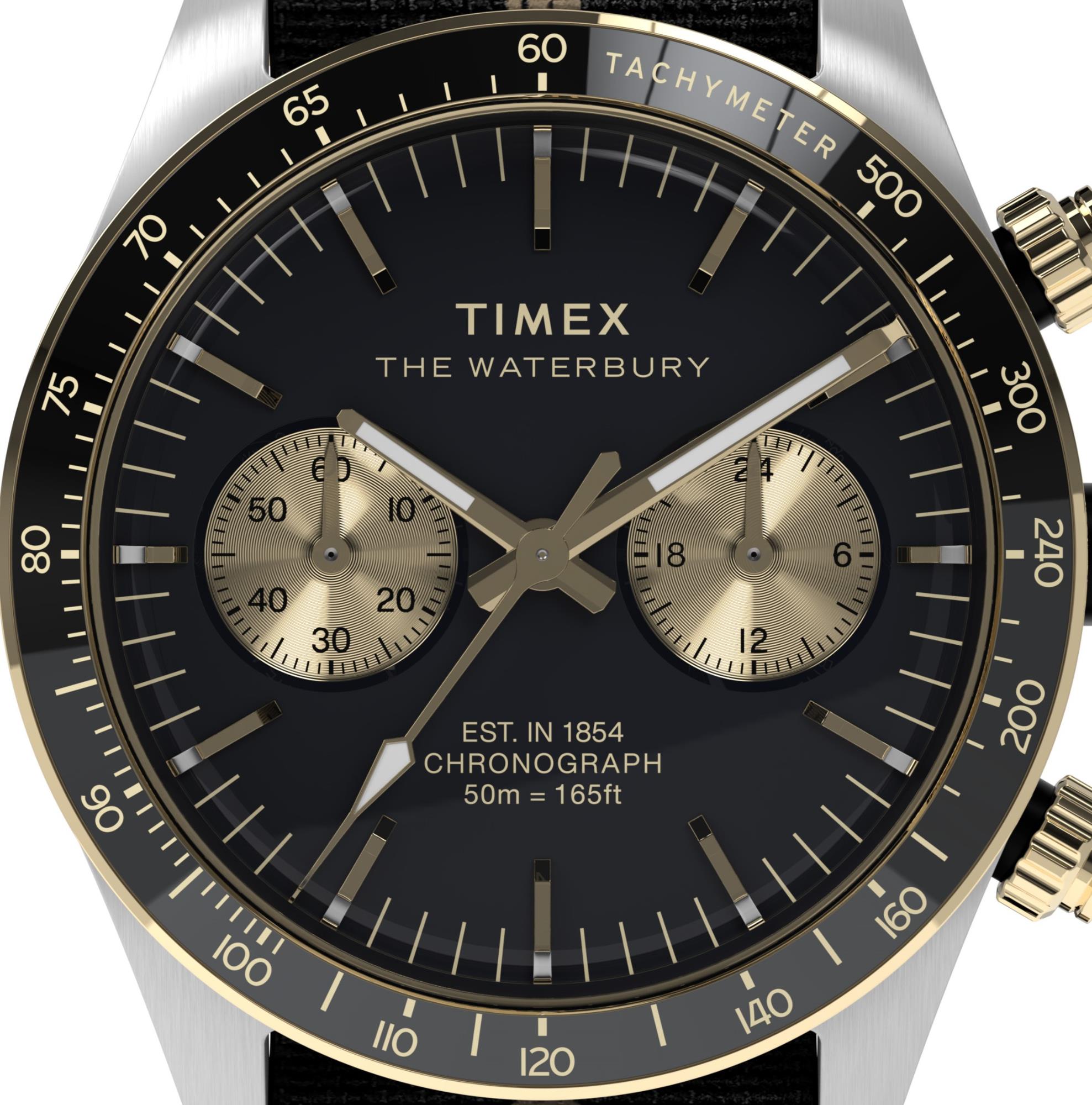 Timex Waterbury Heritage Chronograph Quartz Black Dial Fabric Strap Men's Watch TW2Y35400