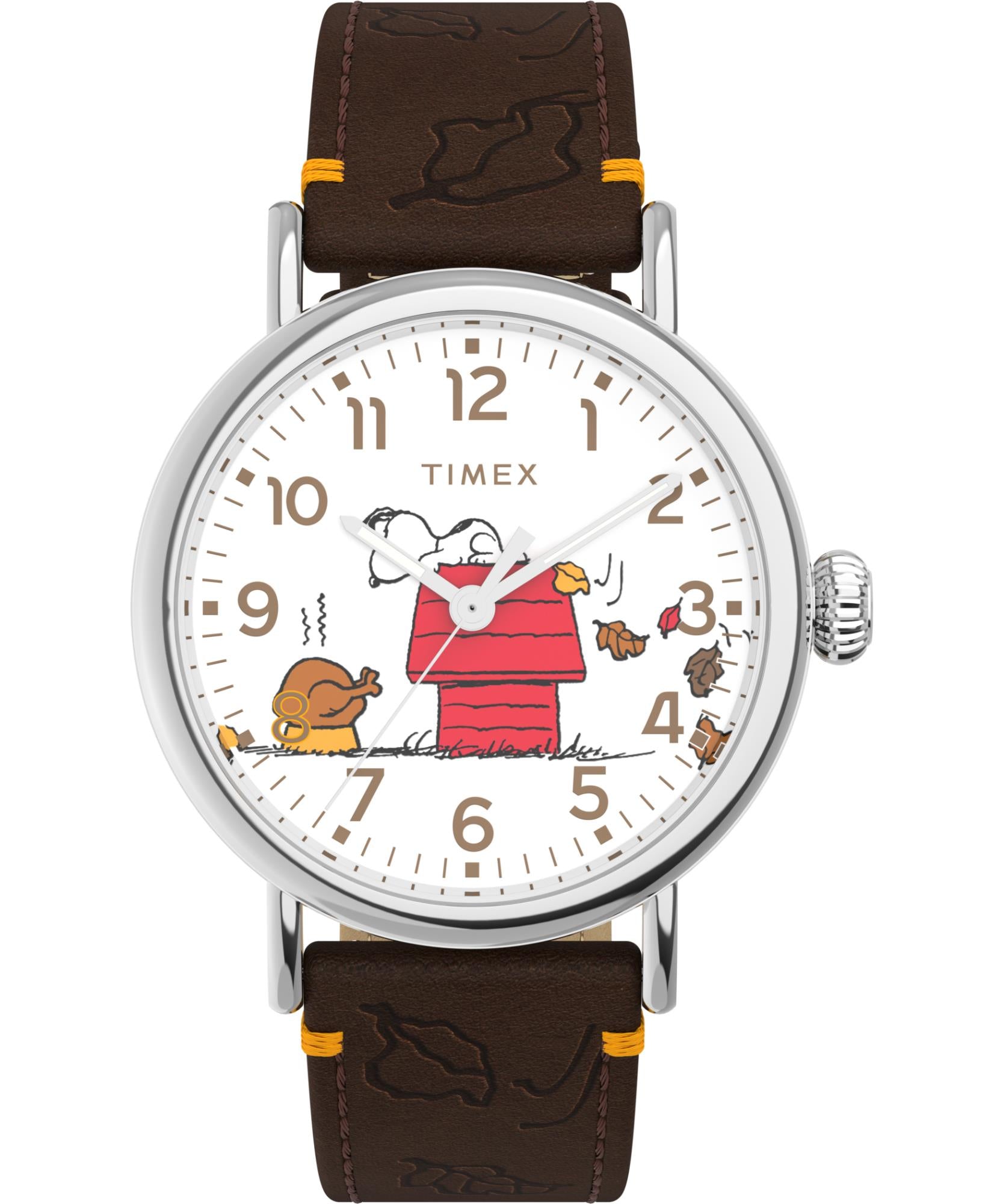 Timex X Peanuts Thanksgiving Quartz White Dial Leather Strap Unisex Watch TW2W44300