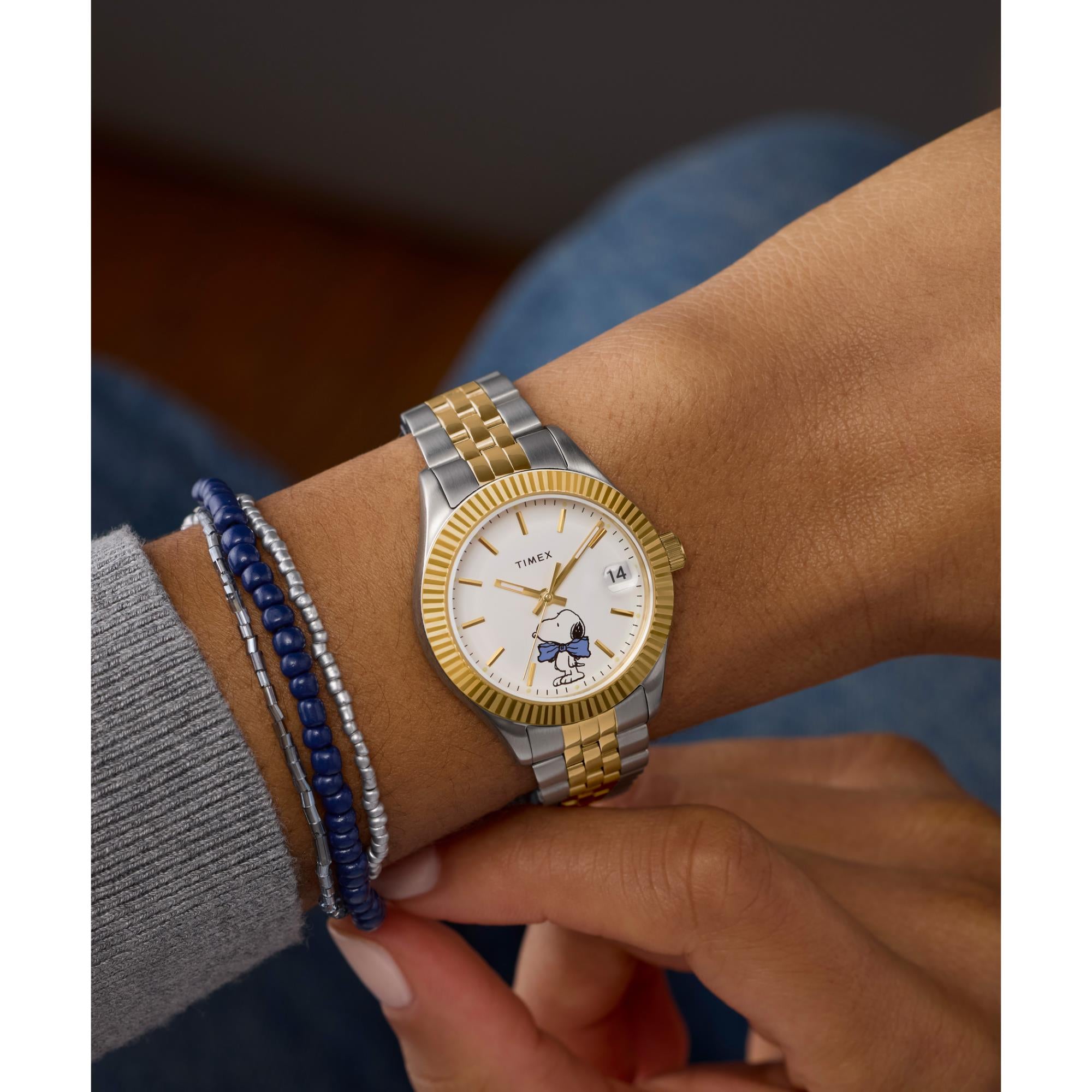 Timex X Peanuts Legacy Bowtie Quartz White Dial Steel Strap Women's Watch TW2Y11100