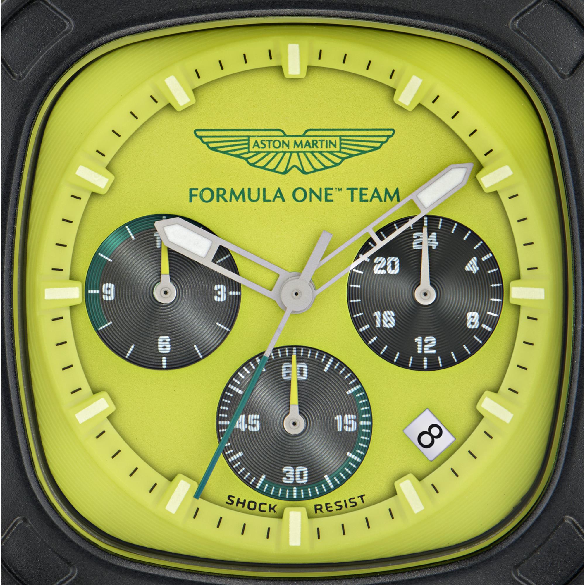 Aston Martin Aramco Formula One Team Quartz Chronograph Yellow Dial Grey Silicone Strap Men's Watch MTFO1F504
