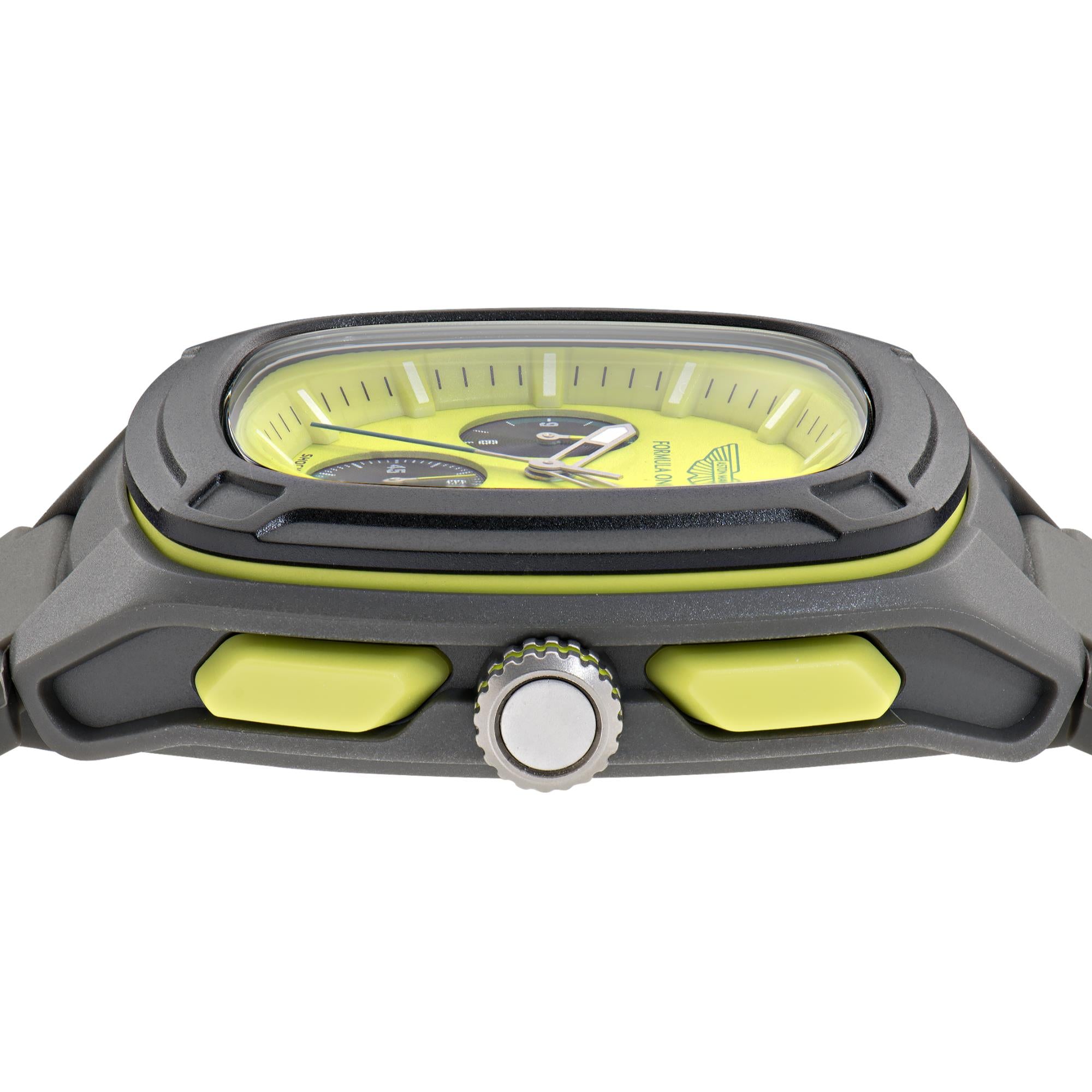 Aston Martin Aramco Formula One Team Quartz Chronograph Yellow Dial Grey Silicone Strap Men's Watch MTFO1F504