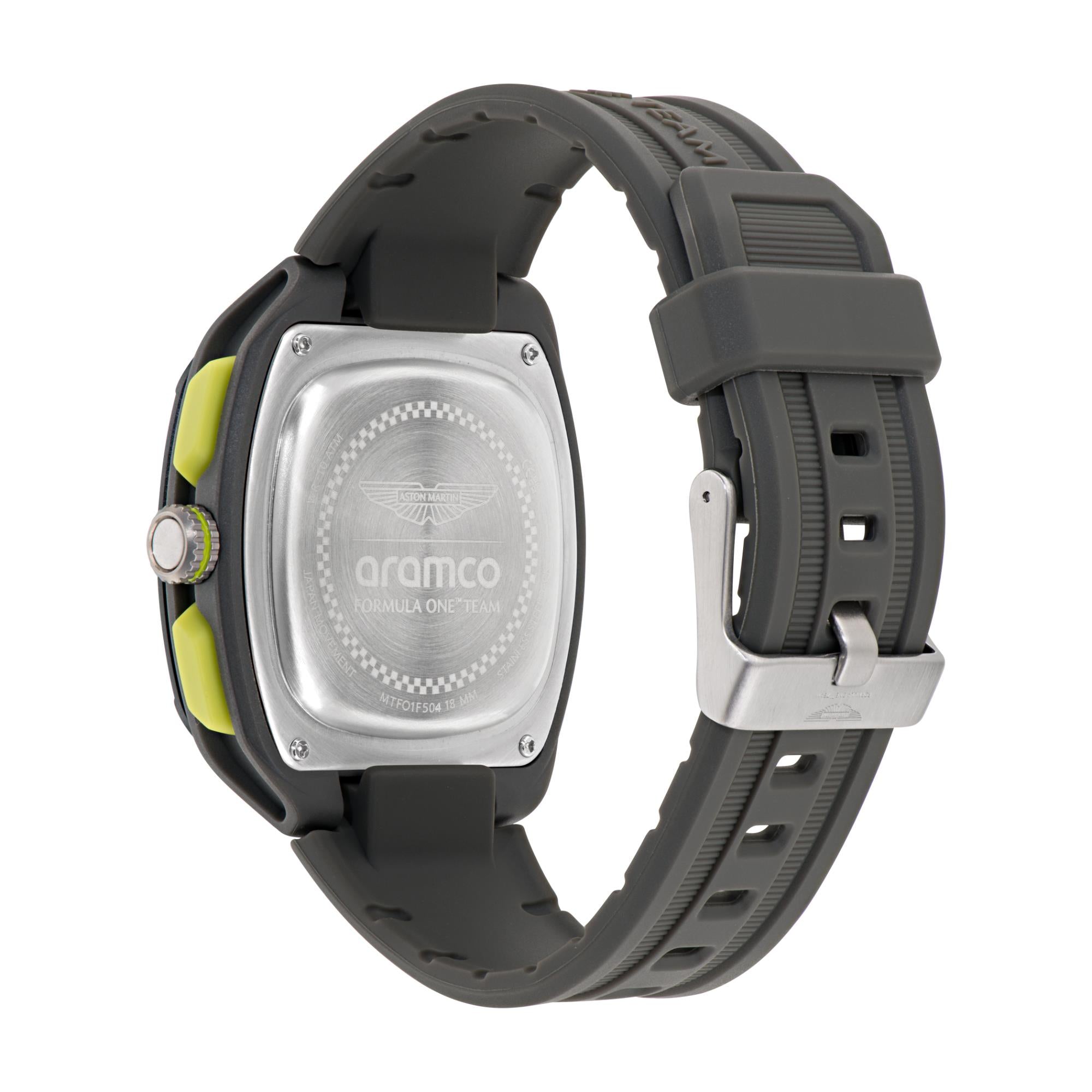 Aston Martin Aramco Formula One Team Quartz Chronograph Yellow Dial Grey Silicone Strap Men's Watch MTFO1F504