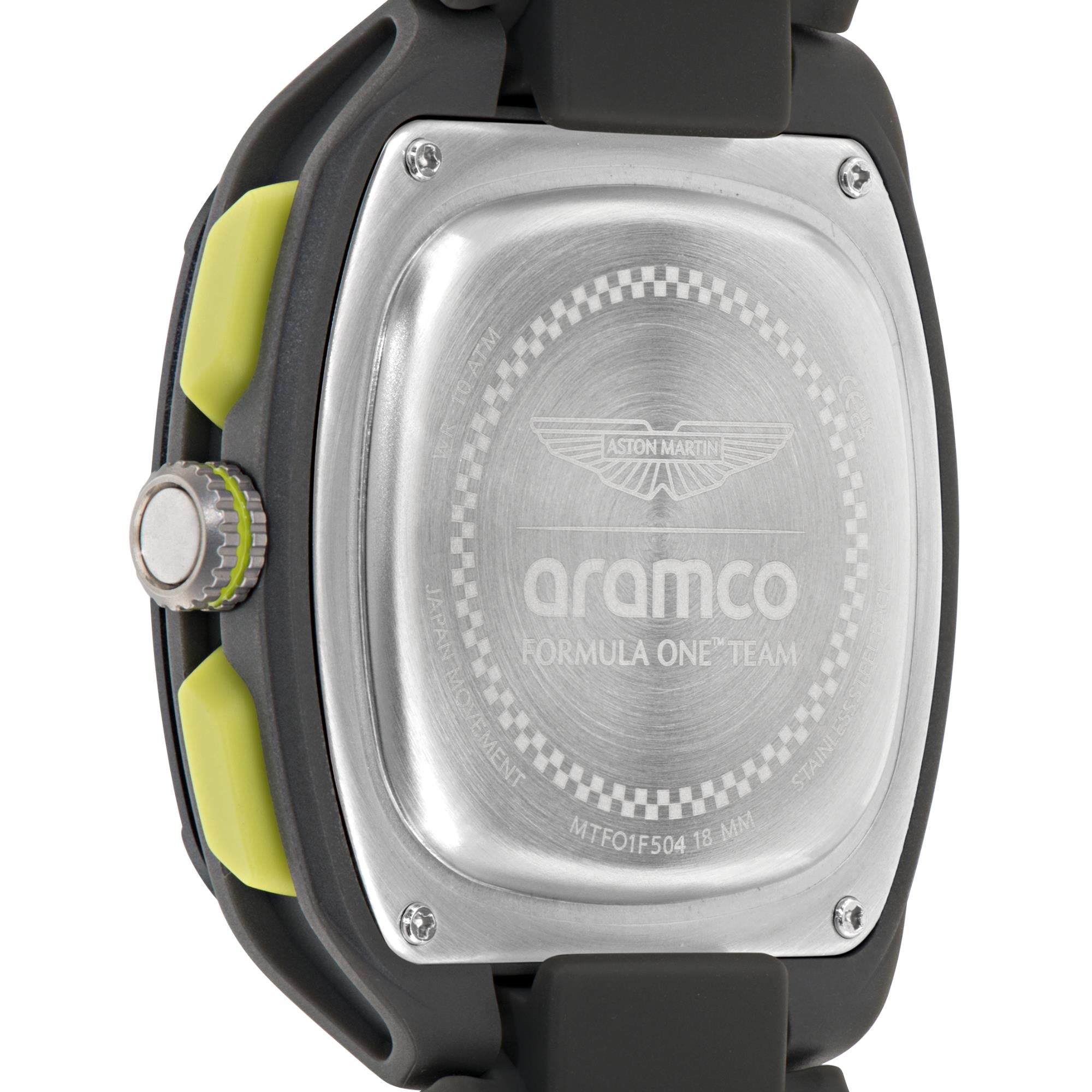 Aston Martin Aramco Formula One Team Quartz Chronograph Yellow Dial Grey Silicone Strap Men's Watch MTFO1F504