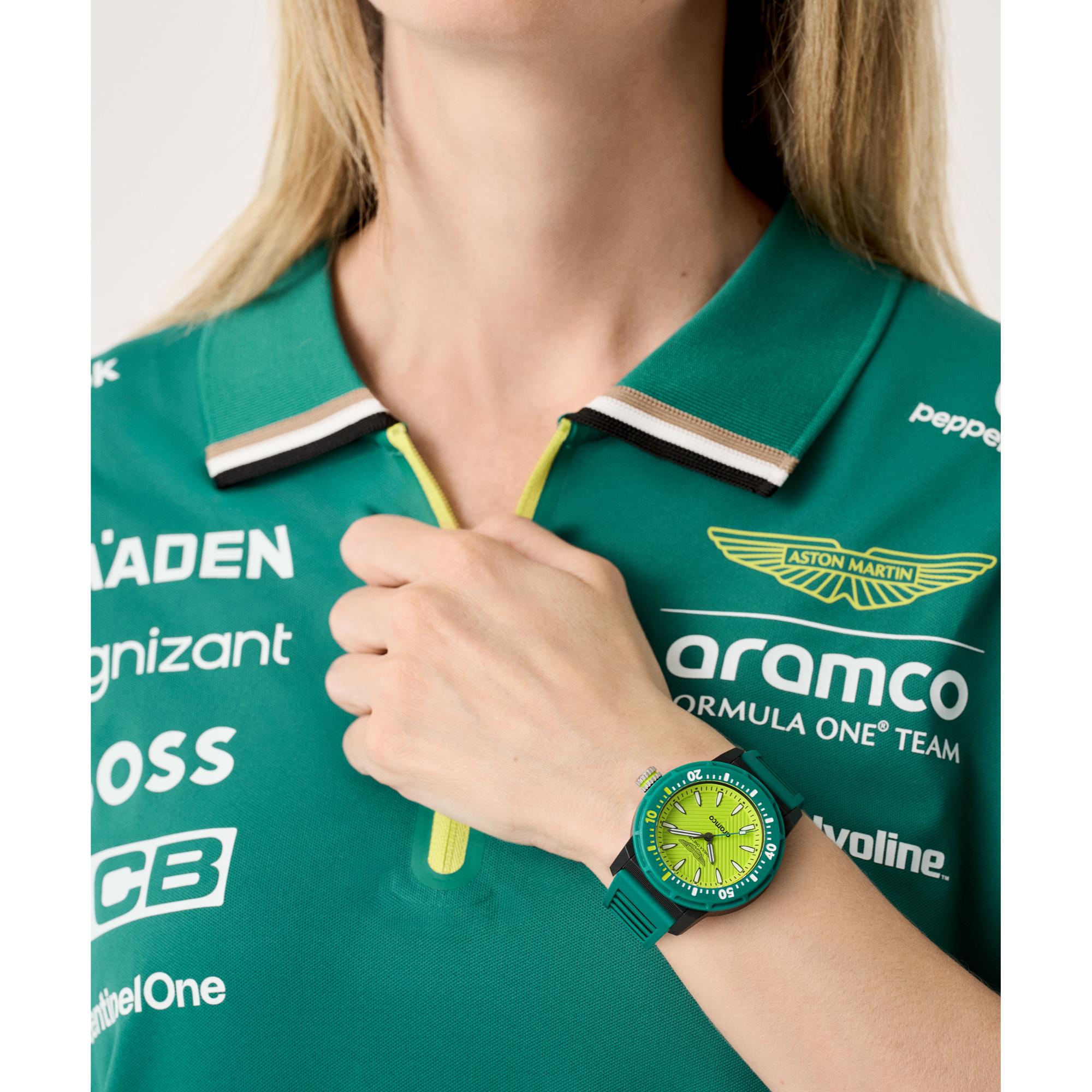 Aston Martin Aramco Formula One Team Yellow Dial Podium Green Silicone Strap Unisex Watch MTFK1F501