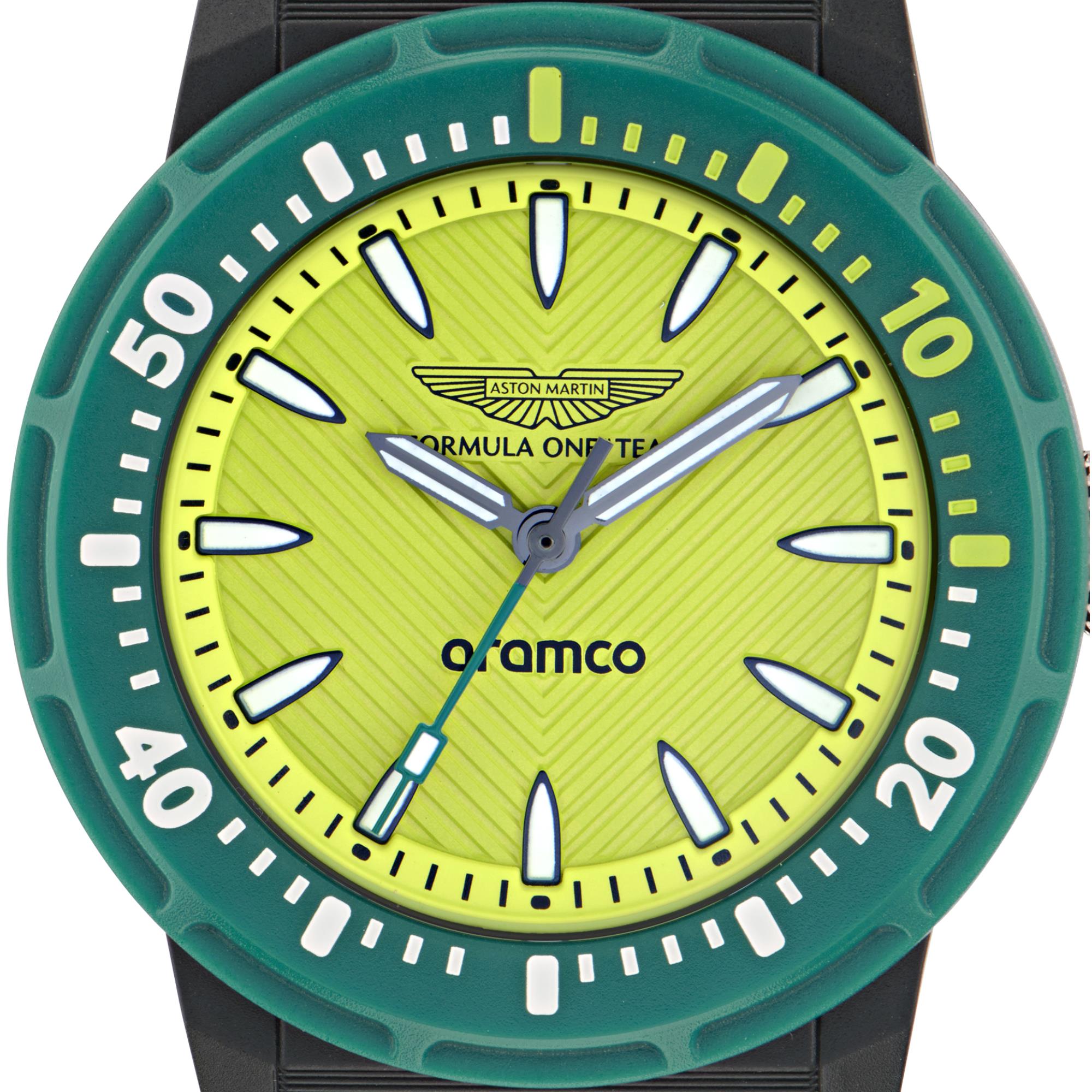 Aston Martin Aramco Formula One Team Yellow Dial Podium Green Silicone Strap Unisex Watch MTFK1F501