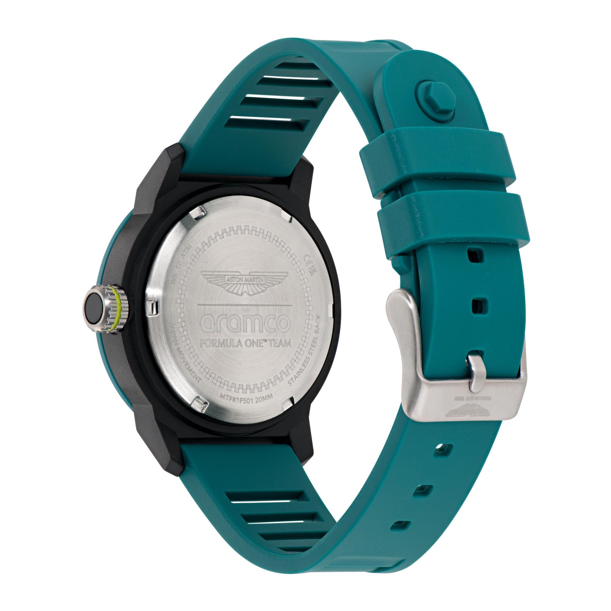 Aston Martin Aramco Formula One Team Yellow Dial Podium Green Silicone Strap Unisex Watch MTFK1F501