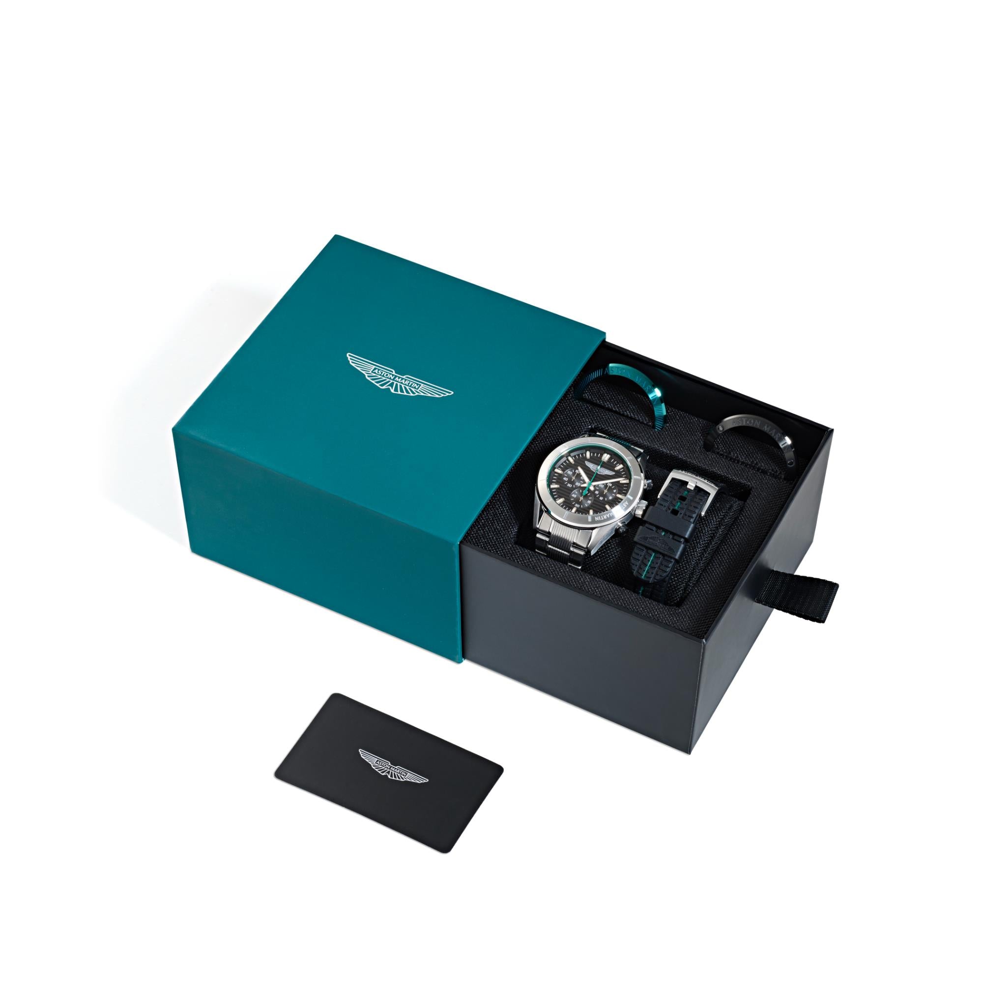 Aston Martin AML Icon Quartz with Interchangeable Top Ring Black Dial Silicone and Steel Strap Men's Watch MTIB1F501