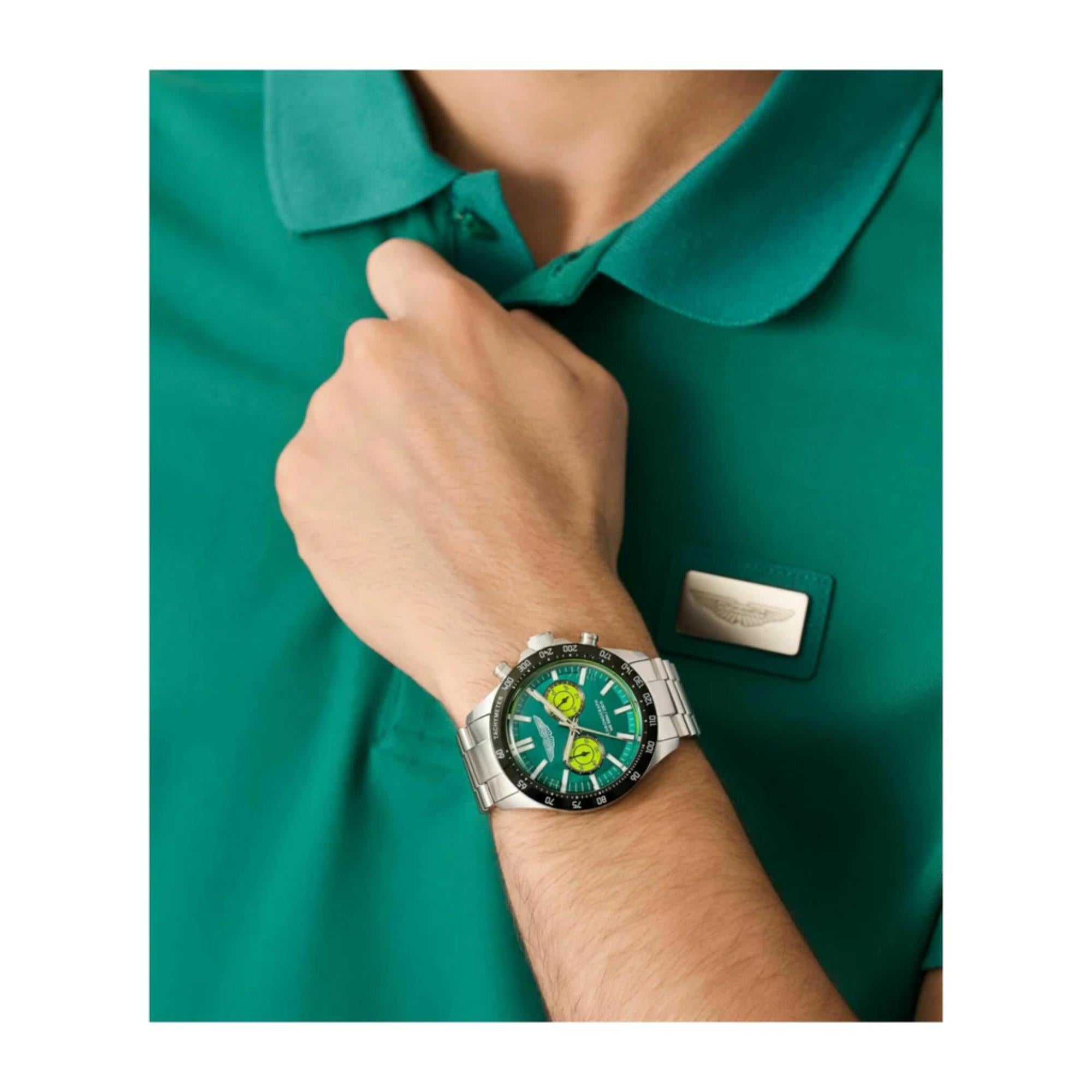 Aston Martin AML Icon Quartz Chronograph Green Dial Steel Strap Men's Watch MTIS1F502
