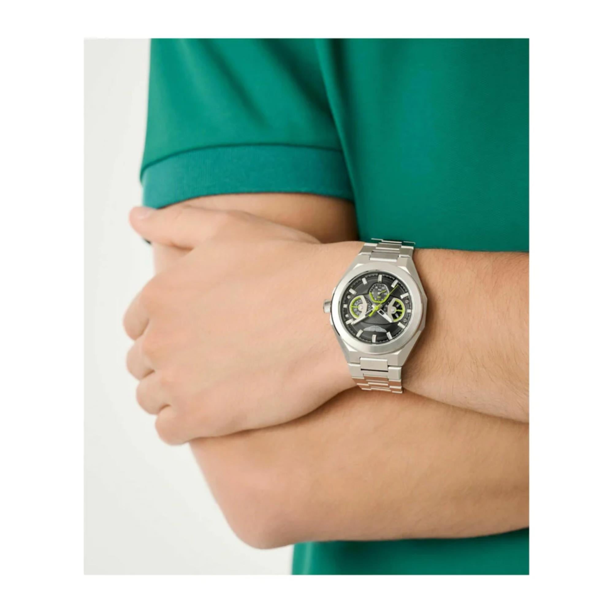 Aston Martin AML Thrill Quartz Chronograph Black Dial Steel Strap Unisex Watch MTRI1F505