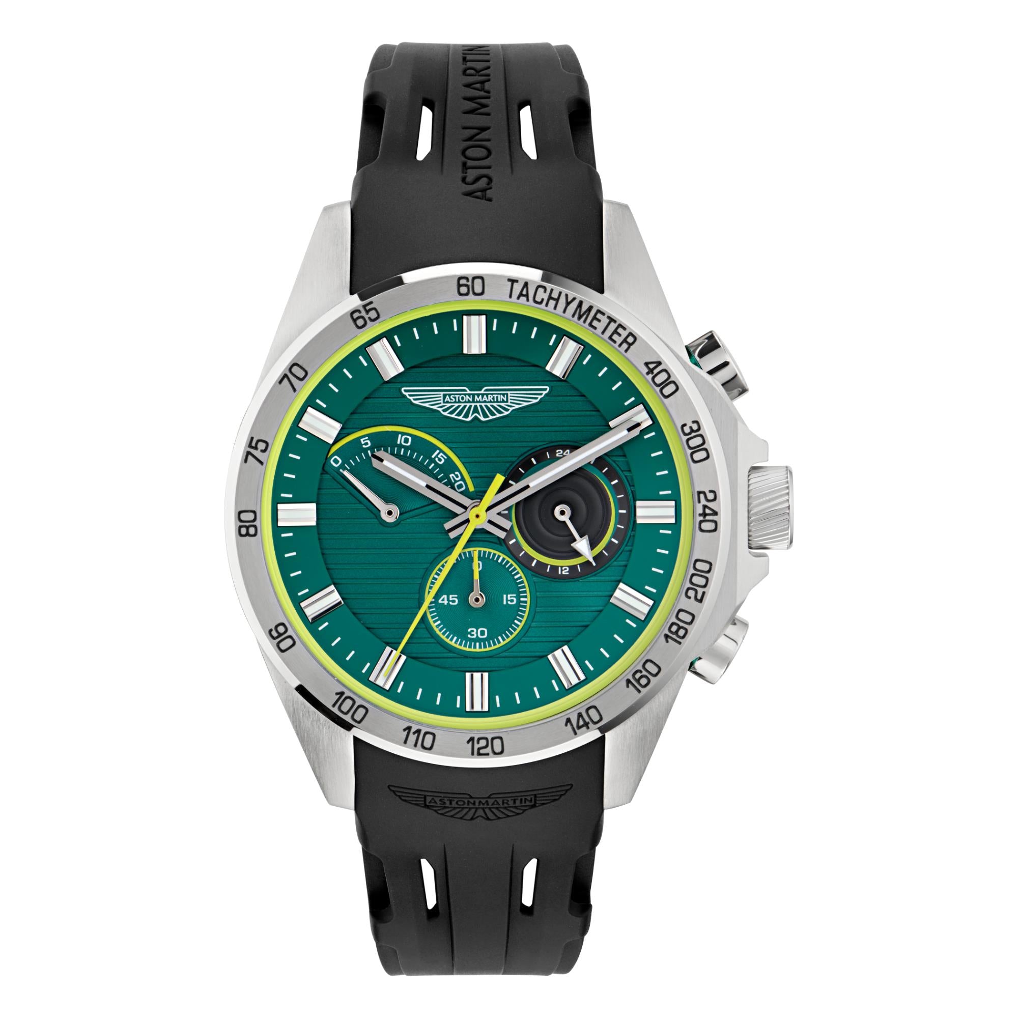 Aston Martin AML Thrill  Quartz Chronograph Green Dial Silicone Strap Men's Watch MTRH1F502