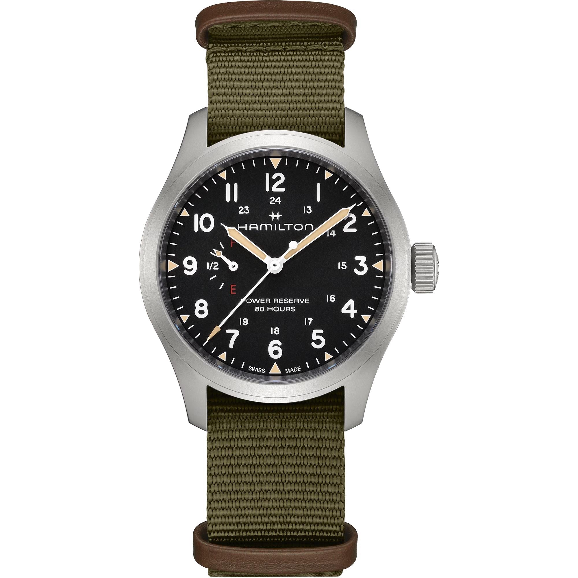 Hamilton Khaki Field Mechanical Power Reserve Black Dial NATO Strap Men's Watch H69509930
