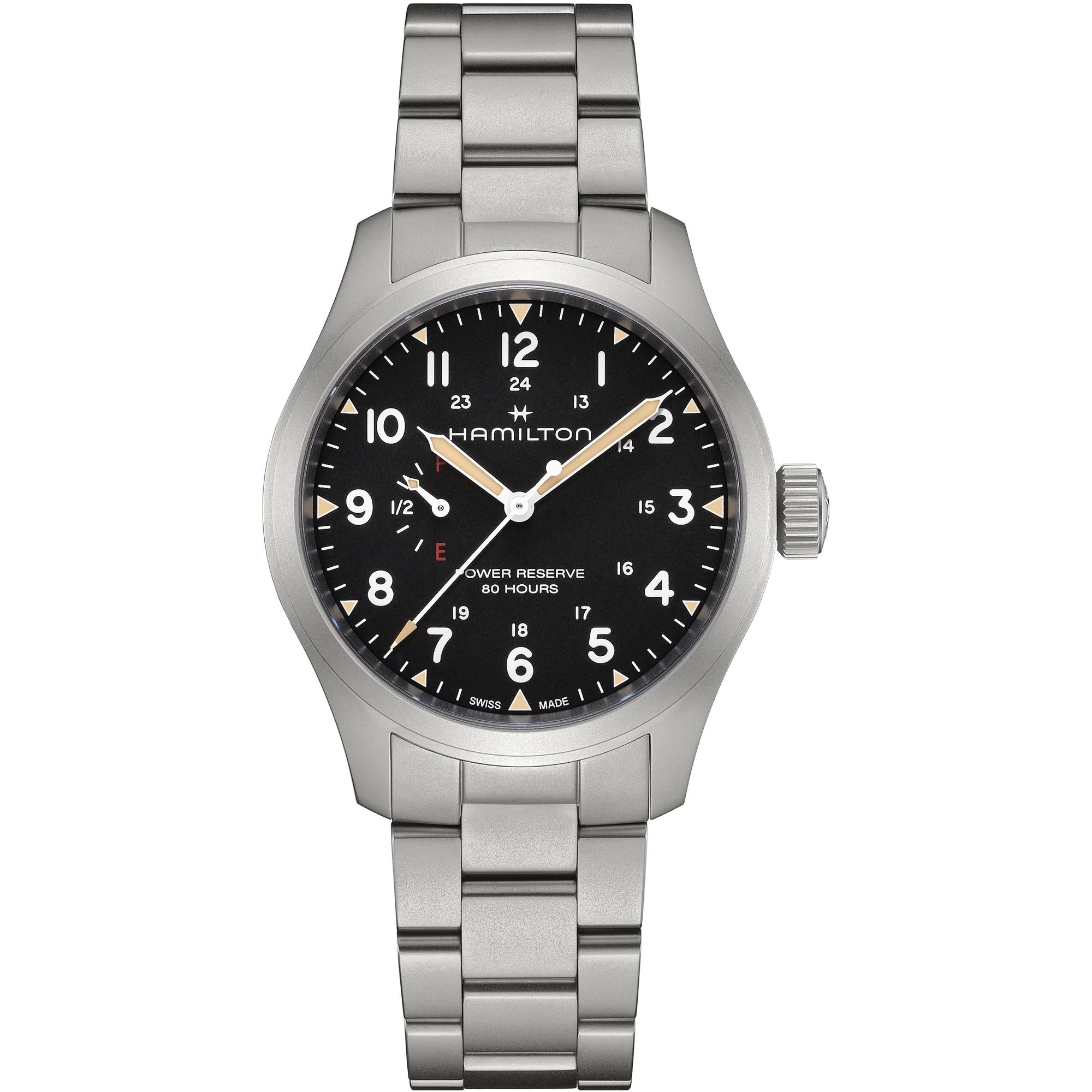 Hamilton Khaki Field Mechanical Power Reserve Black Dial Steel Strap Men's Watch H69509130