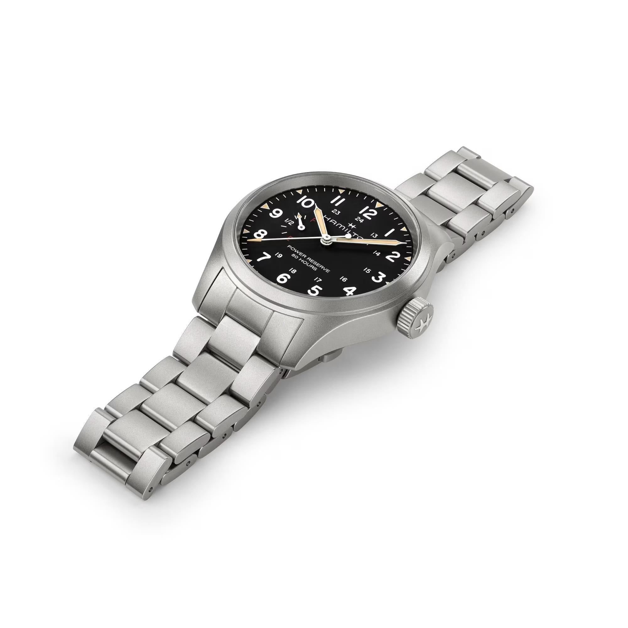 Hamilton Khaki Field Mechanical Power Reserve Black Dial Steel Strap Men's Watch H69509130
