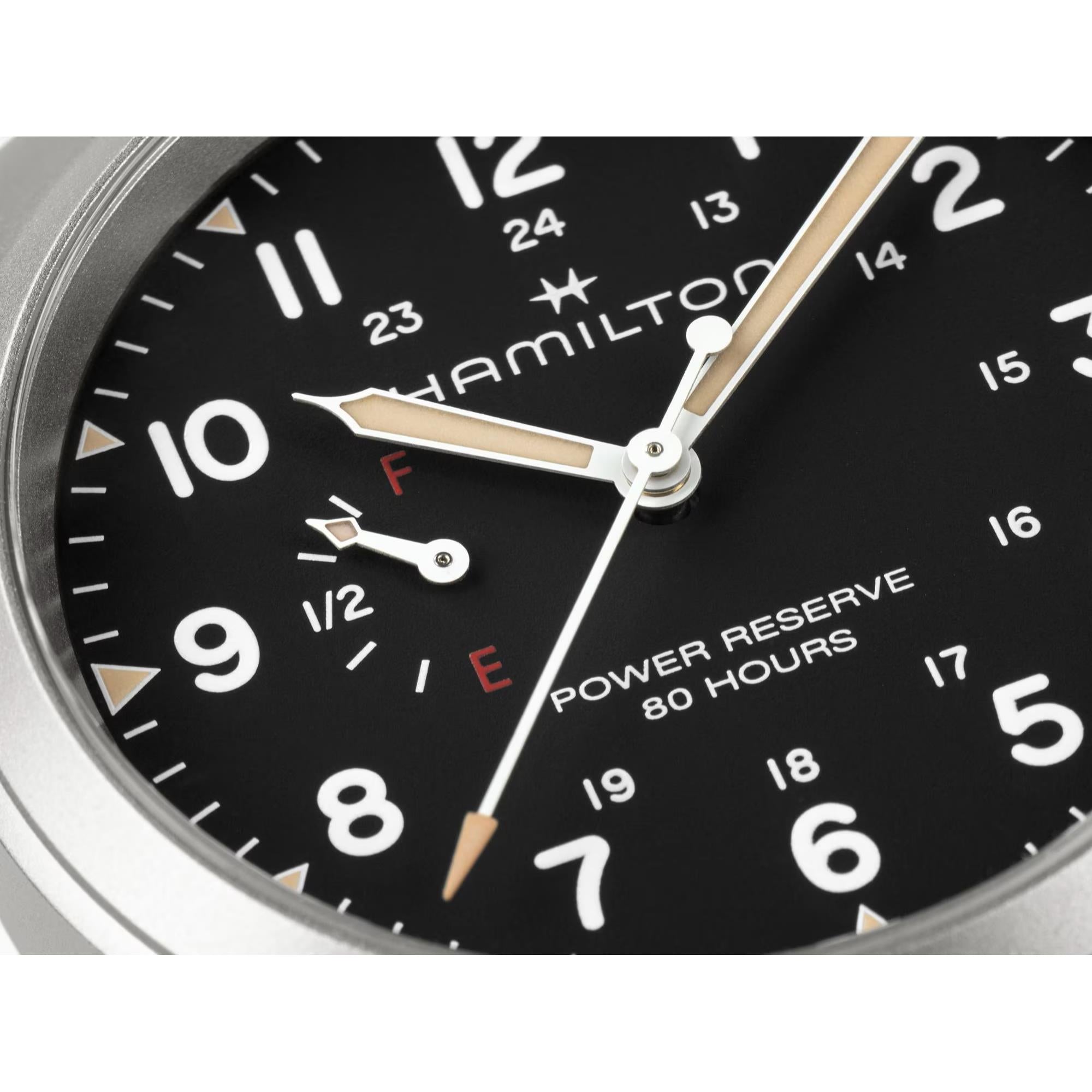 Hamilton Khaki Field Mechanical Power Reserve Black Dial Steel Strap Men's Watch H69509130
