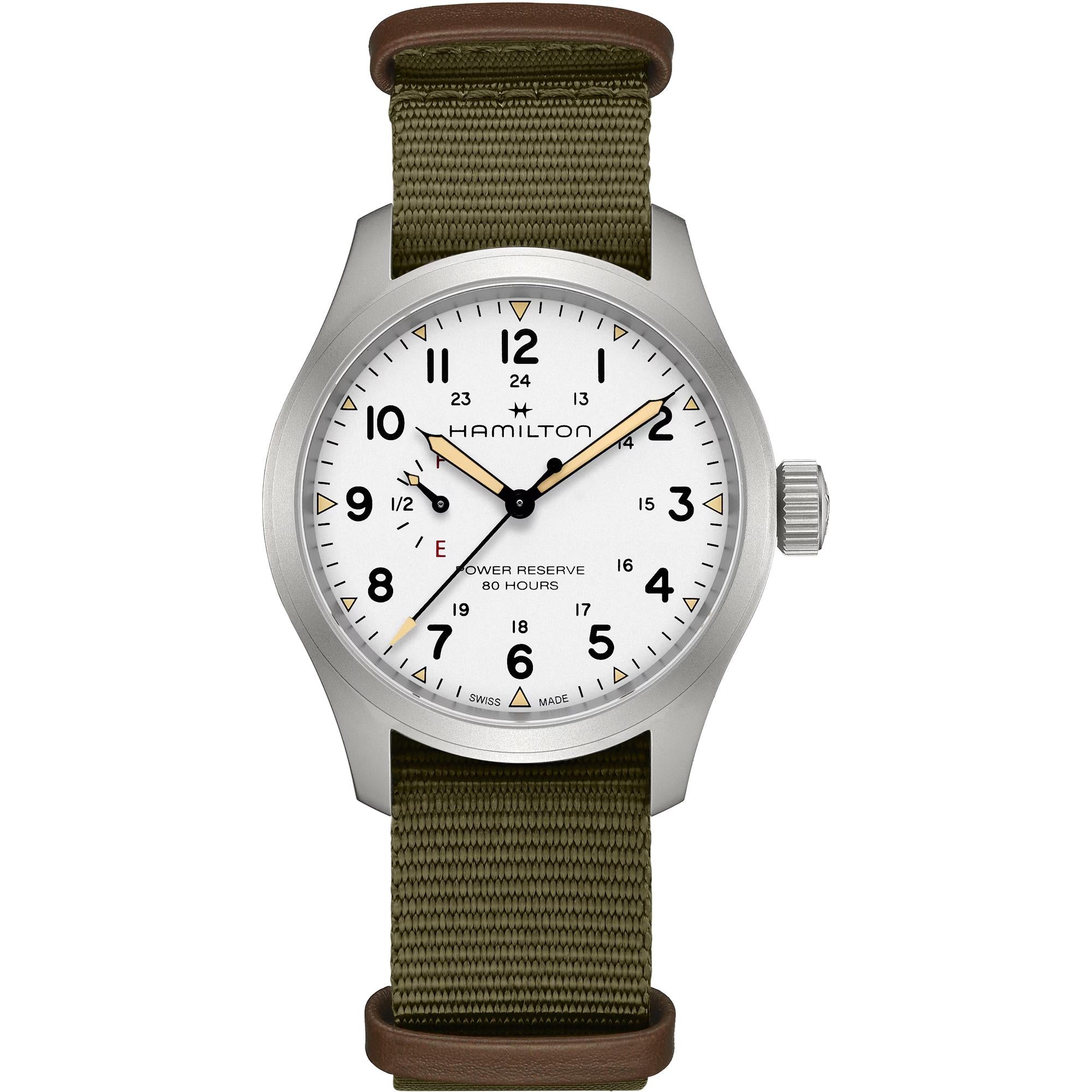 Hamilton Khaki Field Mechanical Power Reserve White Dial NATO Strap Men's Watch H69509910