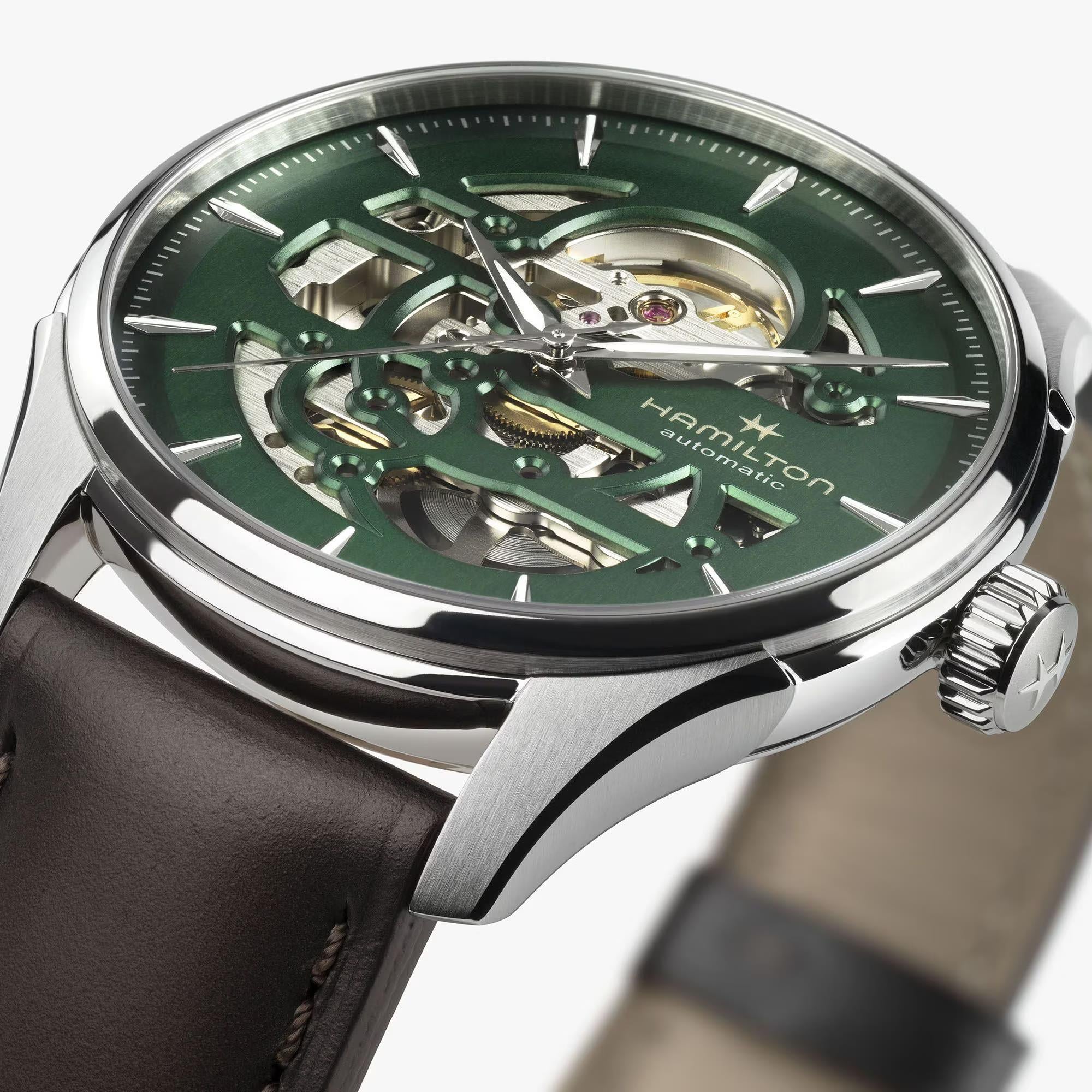 Hamilton Jazzmaster Skeleton Automatic Green Dial Leather Strap Men's Watch H42535560