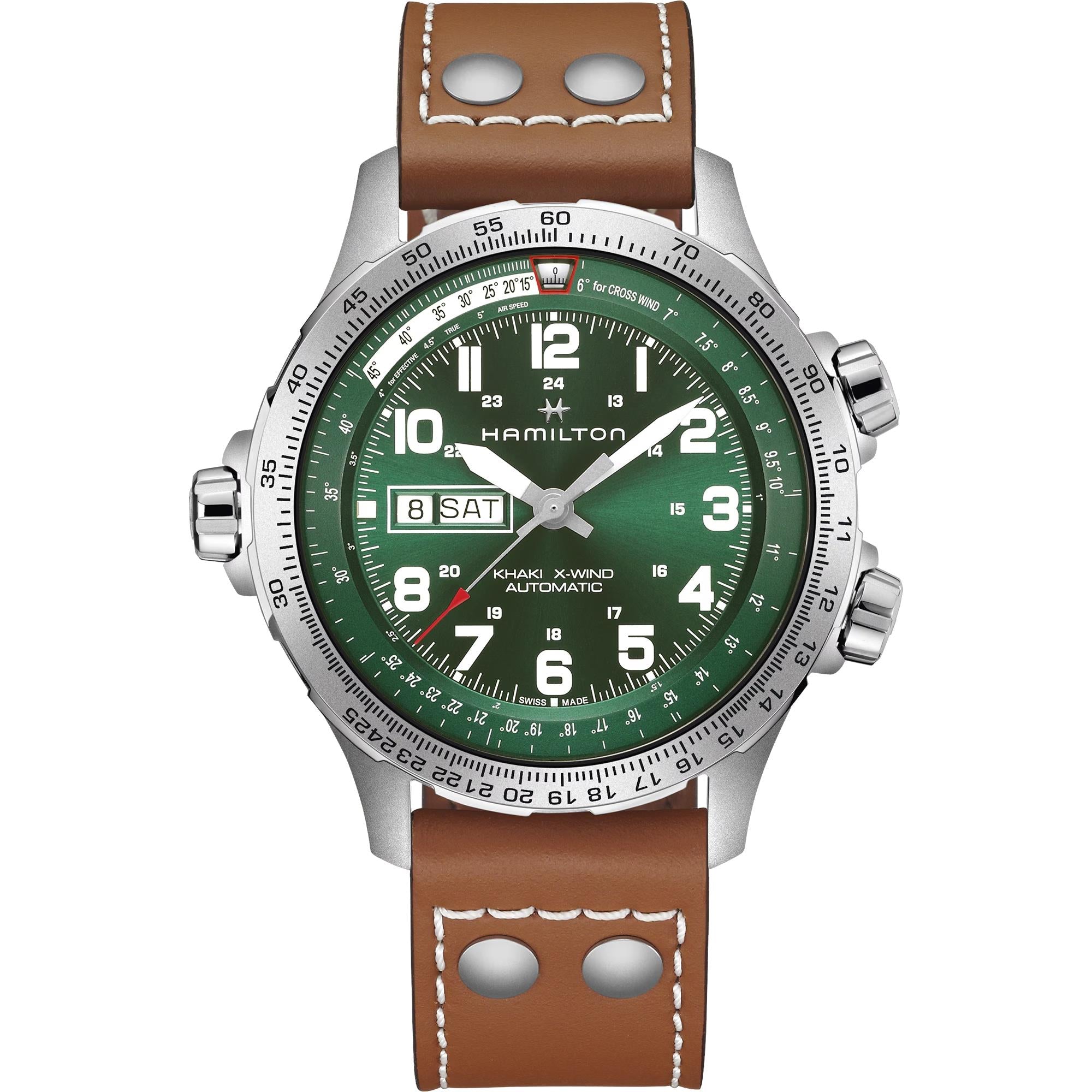 Hamilton Khaki Aviation X-Wind Automatic Green Dial Leather Strap Men's Watch H77735560