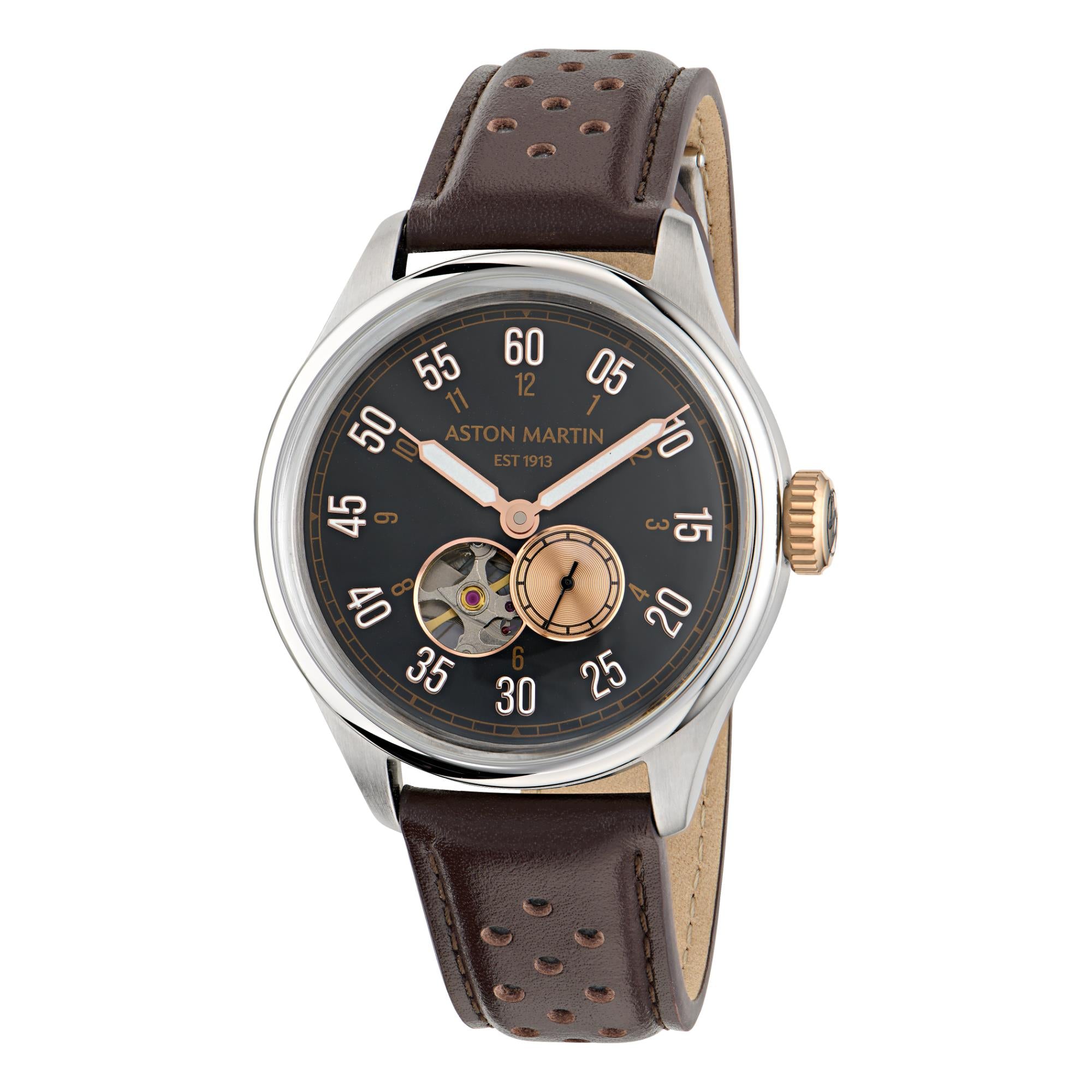 Aston Martin AML Timeless Automatic Black Dial Leather Strap Men's Watch MTTS1F501