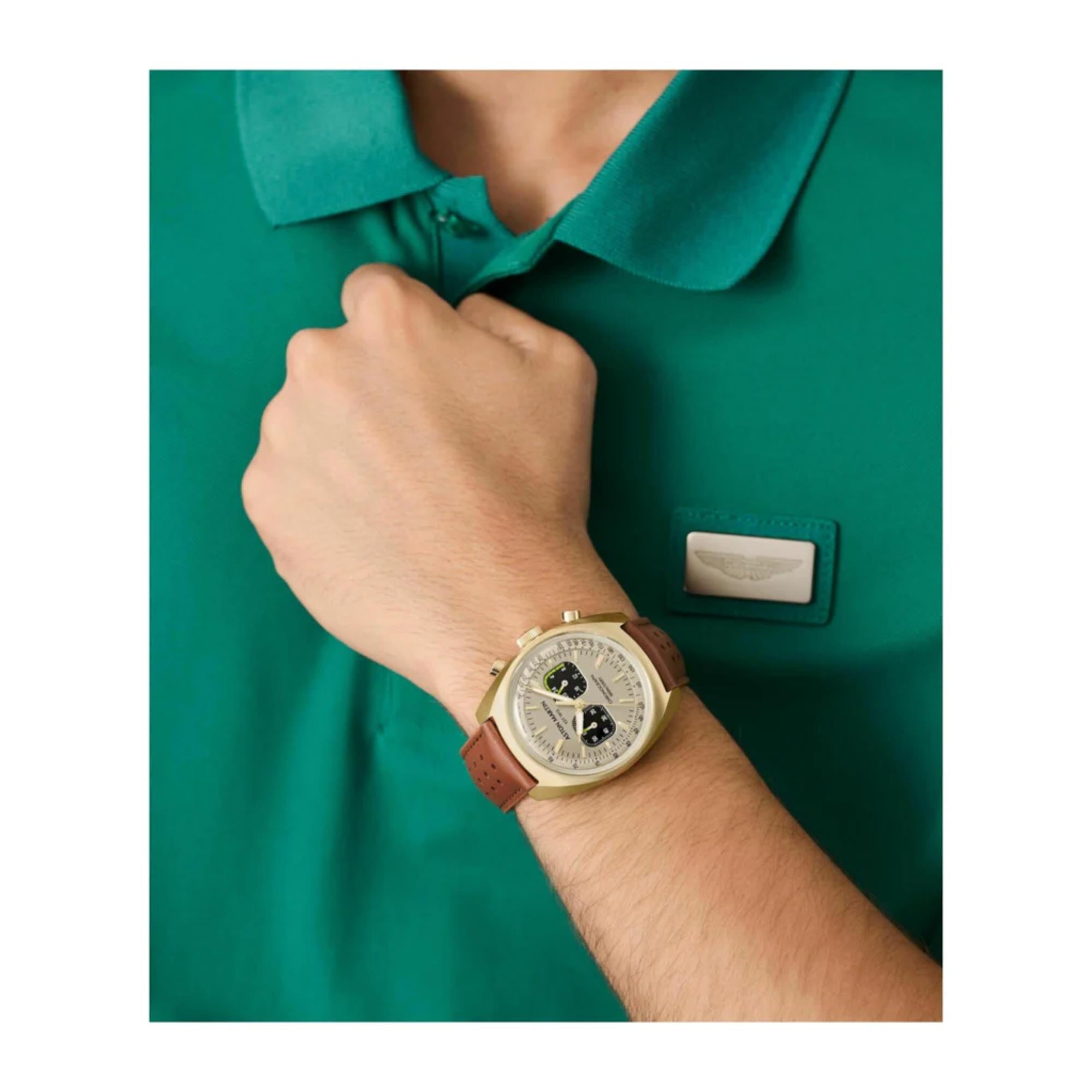 Aston Martin AML Timeless Automatic Chronograph Champagne Dial Leather Strap Men's Watch MTTS2F502