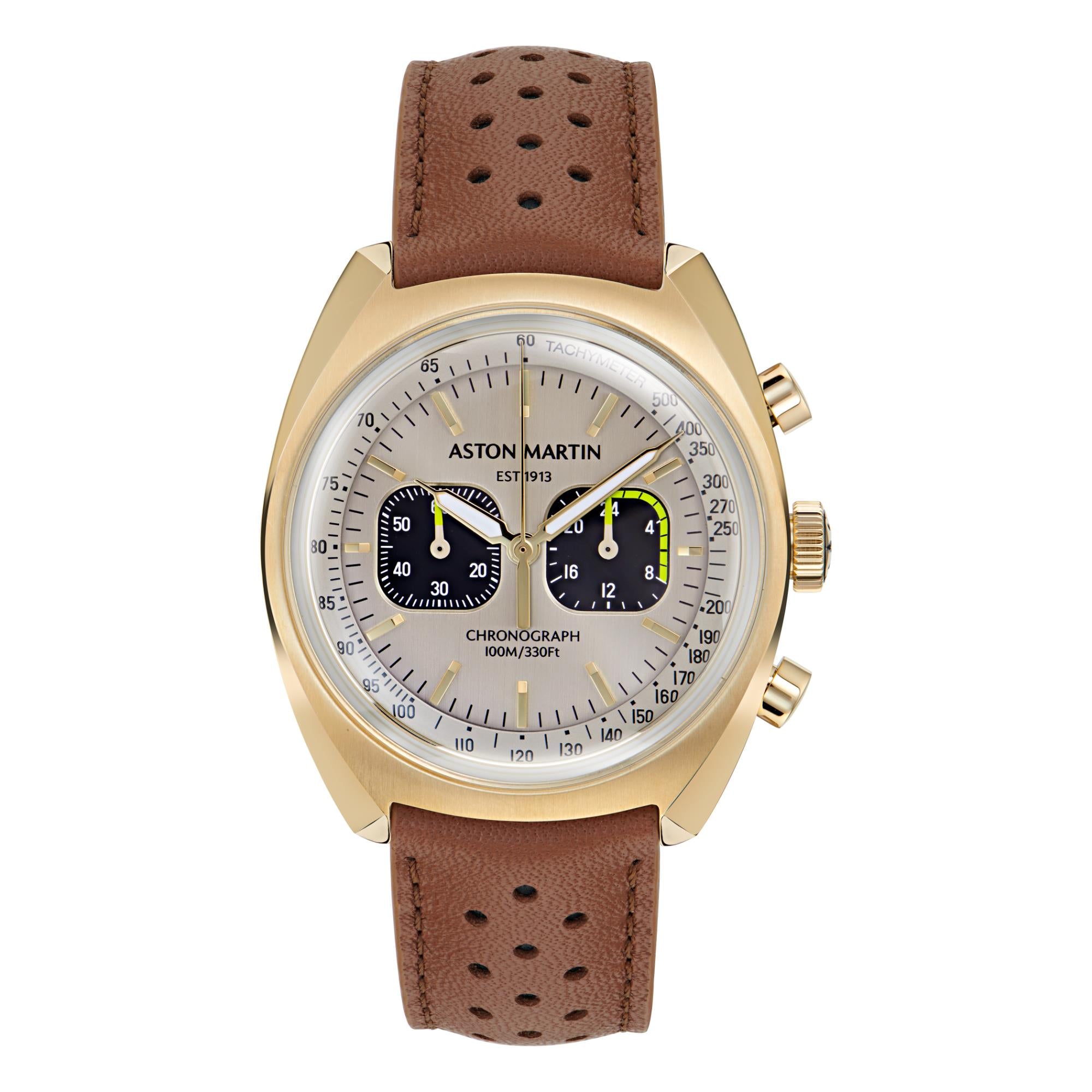 Aston Martin AML Timeless Automatic Chronograph Champagne Dial Leather Strap Men's Watch MTTS2F502