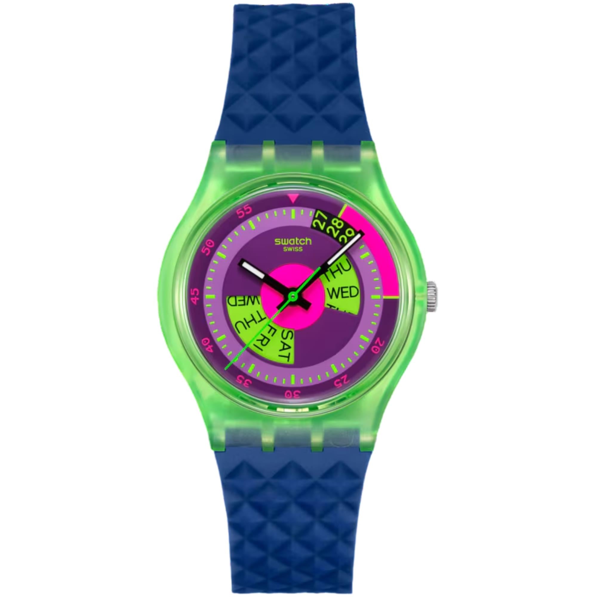 Swatch Originals Neon Skychart Quartz Purple Dial Silicone Strap Unisex Watch SO28G704
