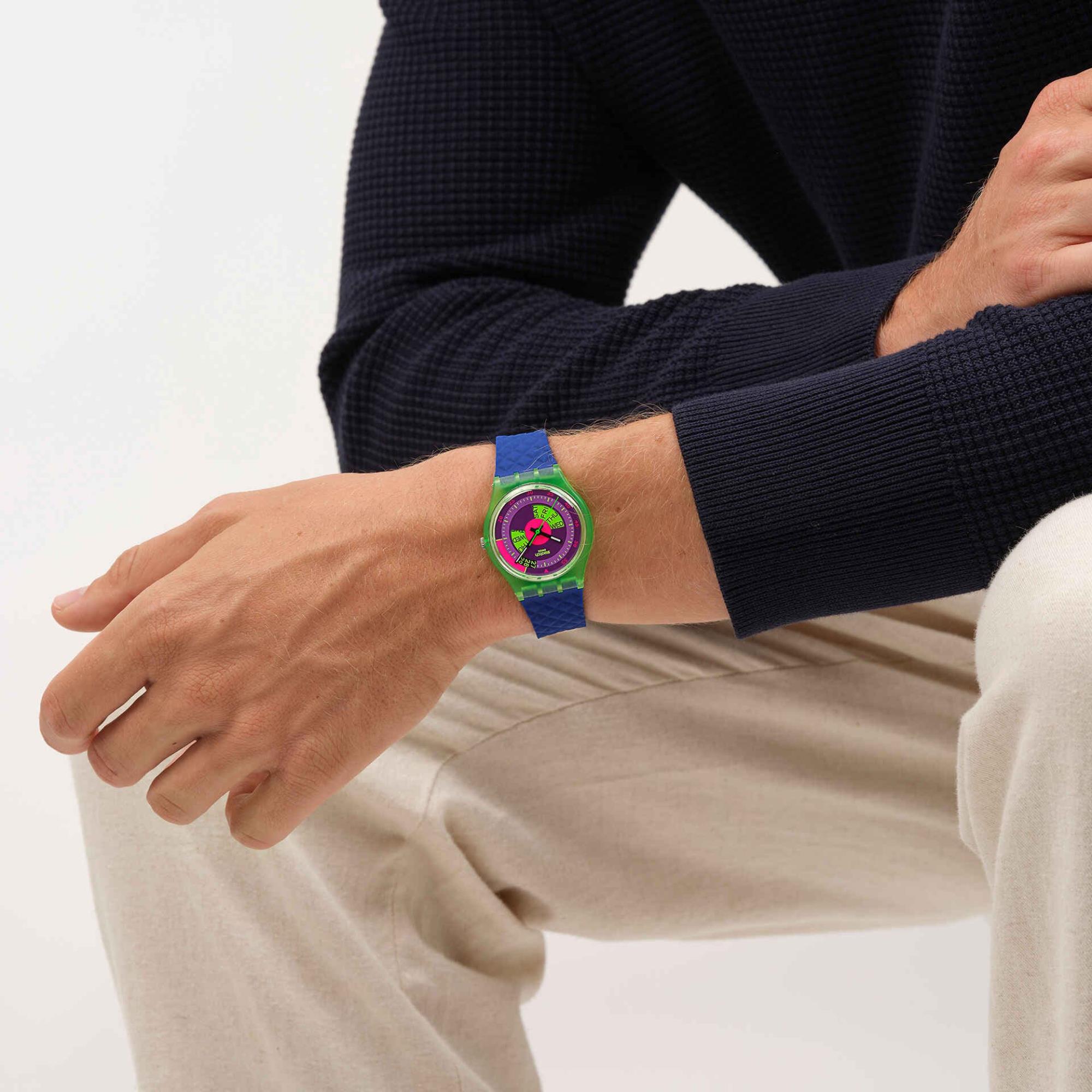 Swatch Originals Neon Skychart Quartz Purple Dial Silicone Strap Unisex Watch SO28G704