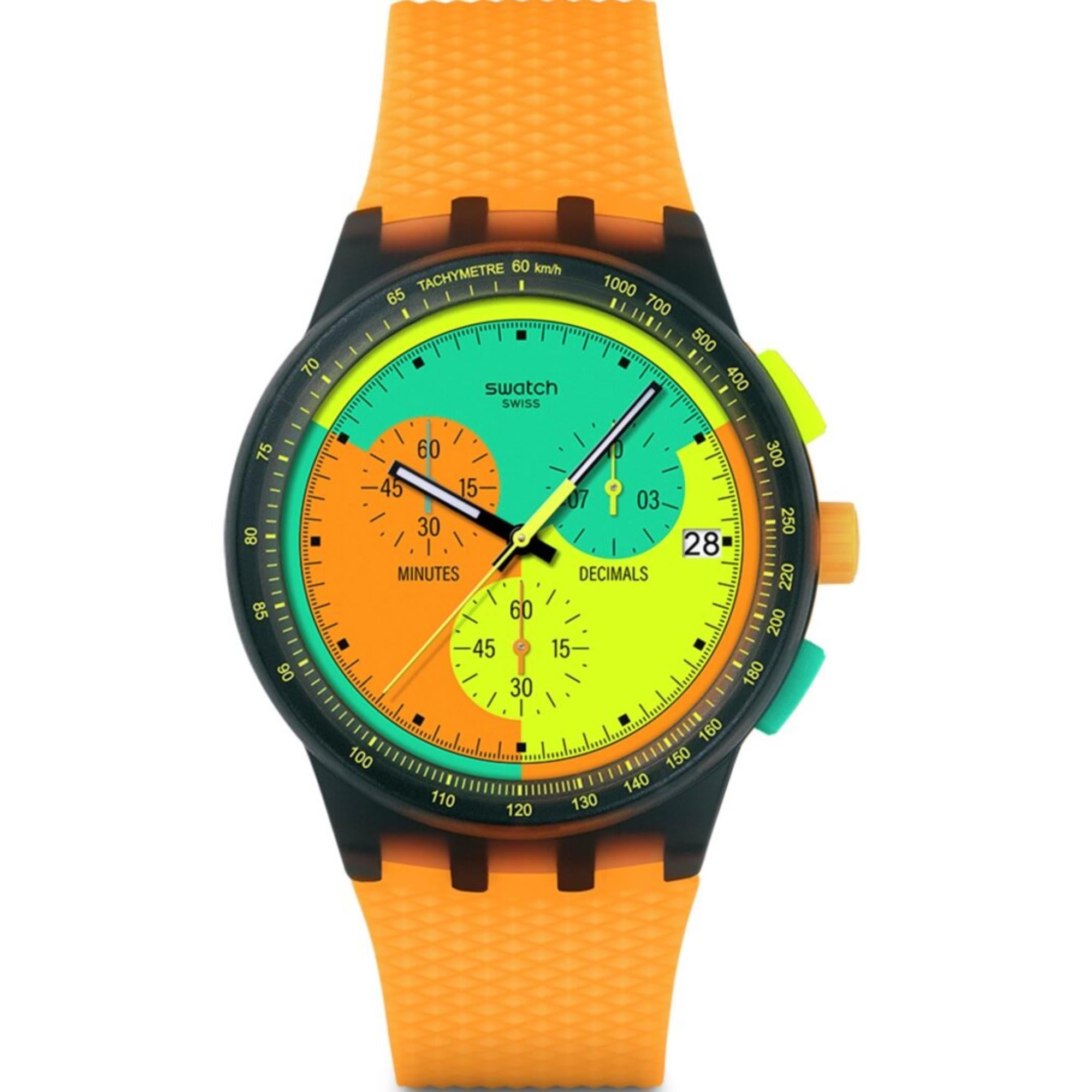 Swatch Originals Neon Signal Flag Chronograph Quartz Multicoloured Dial Silicone Strap Unisex Watch SUSB422