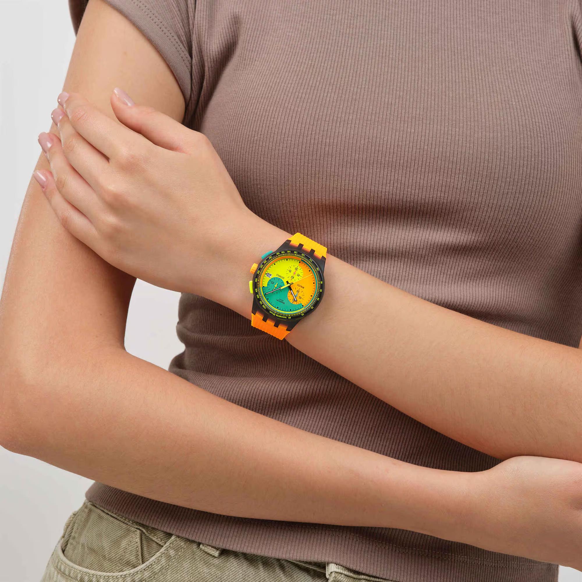 Swatch Originals Neon Signal Flag Chronograph Quartz Multicoloured Dial Silicone Strap Unisex Watch SUSB422