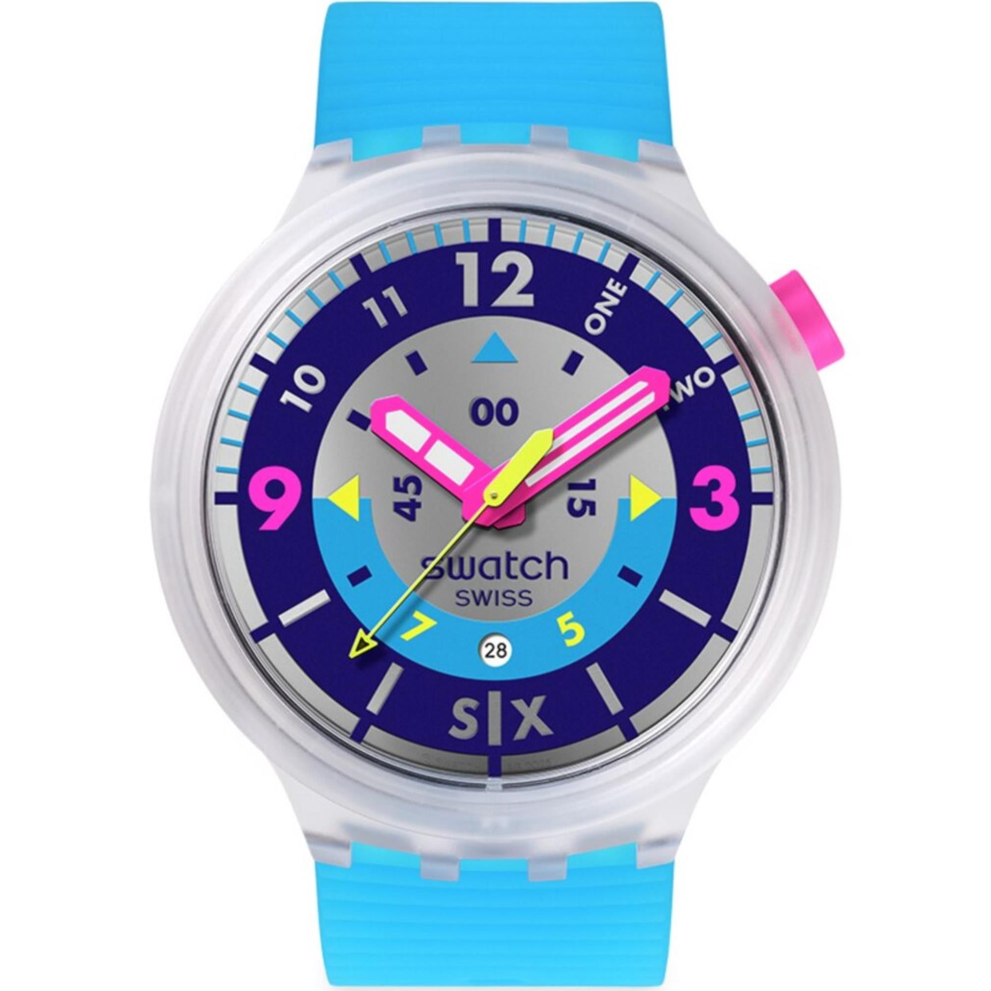 Swatch Big Bold Neon Hielo Quartz Purple Dial Silicone Strap Unisex Watch SB01K400