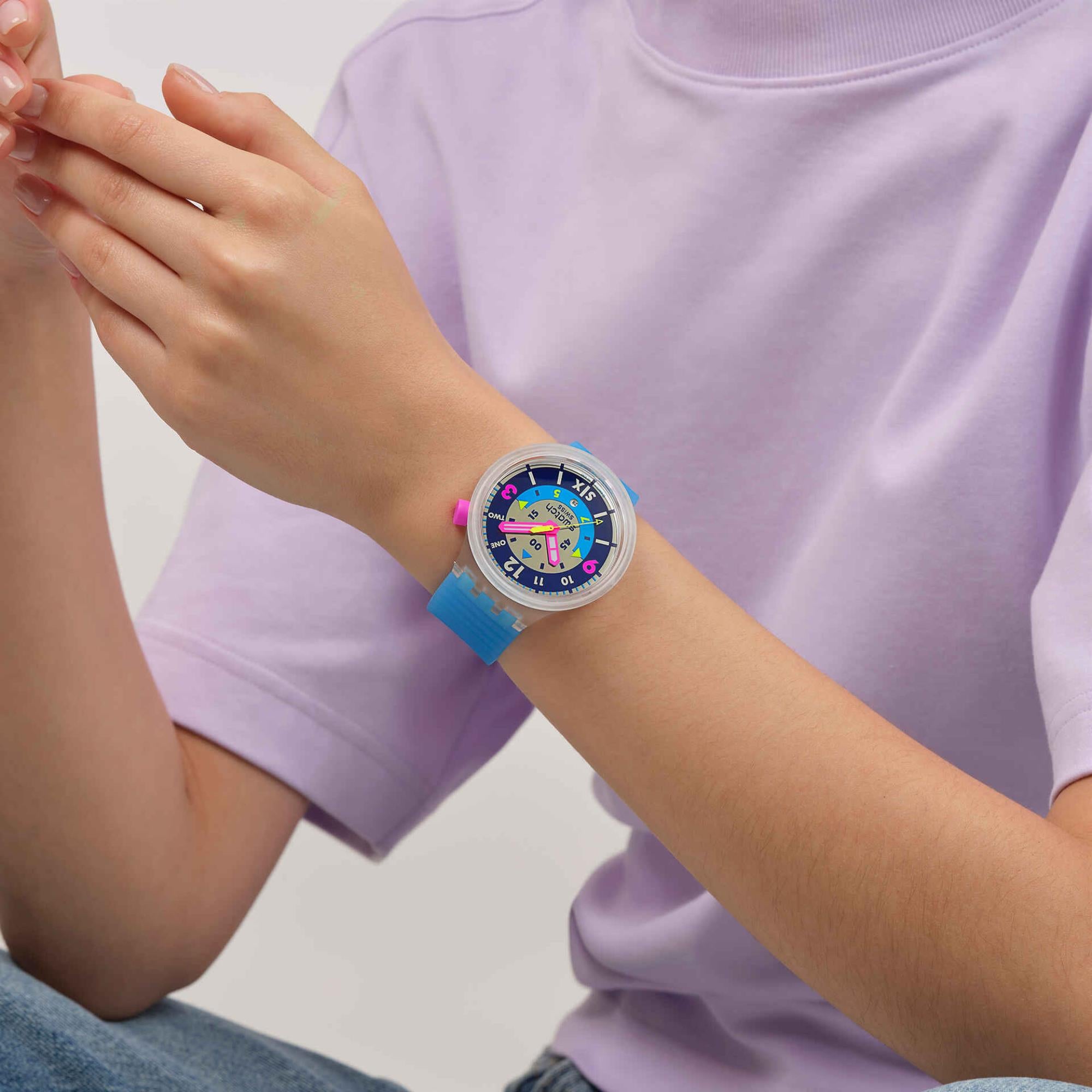 Swatch Big Bold Neon Hielo Quartz Purple Dial Silicone Strap Unisex Watch SB01K400