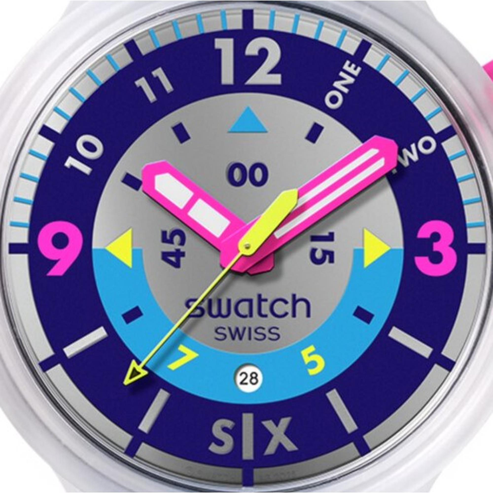 Swatch Big Bold Neon Hielo Quartz Purple Dial Silicone Strap Unisex Watch SB01K400