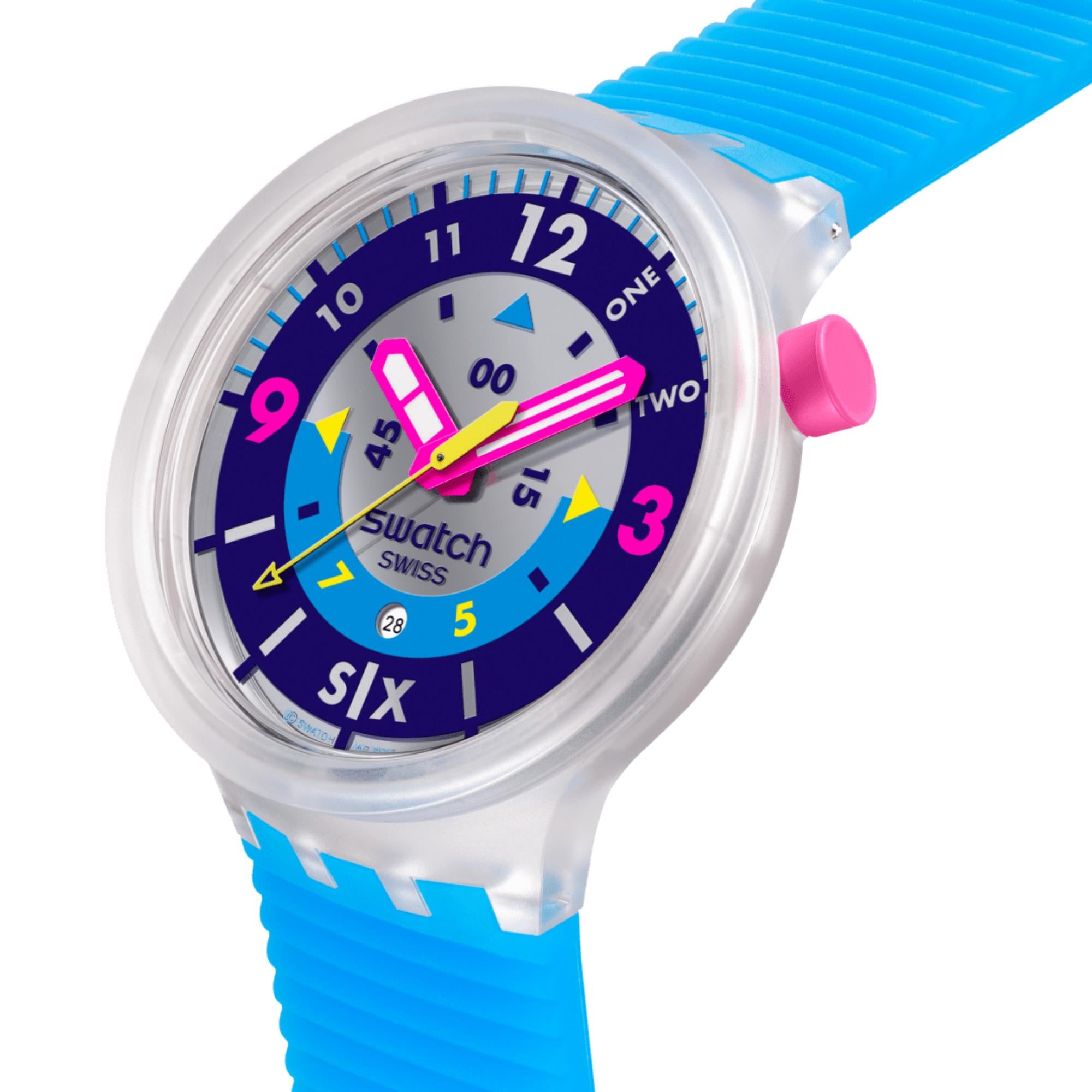 Swatch Big Bold Neon Hielo Quartz Purple Dial Silicone Strap Unisex Watch SB01K400