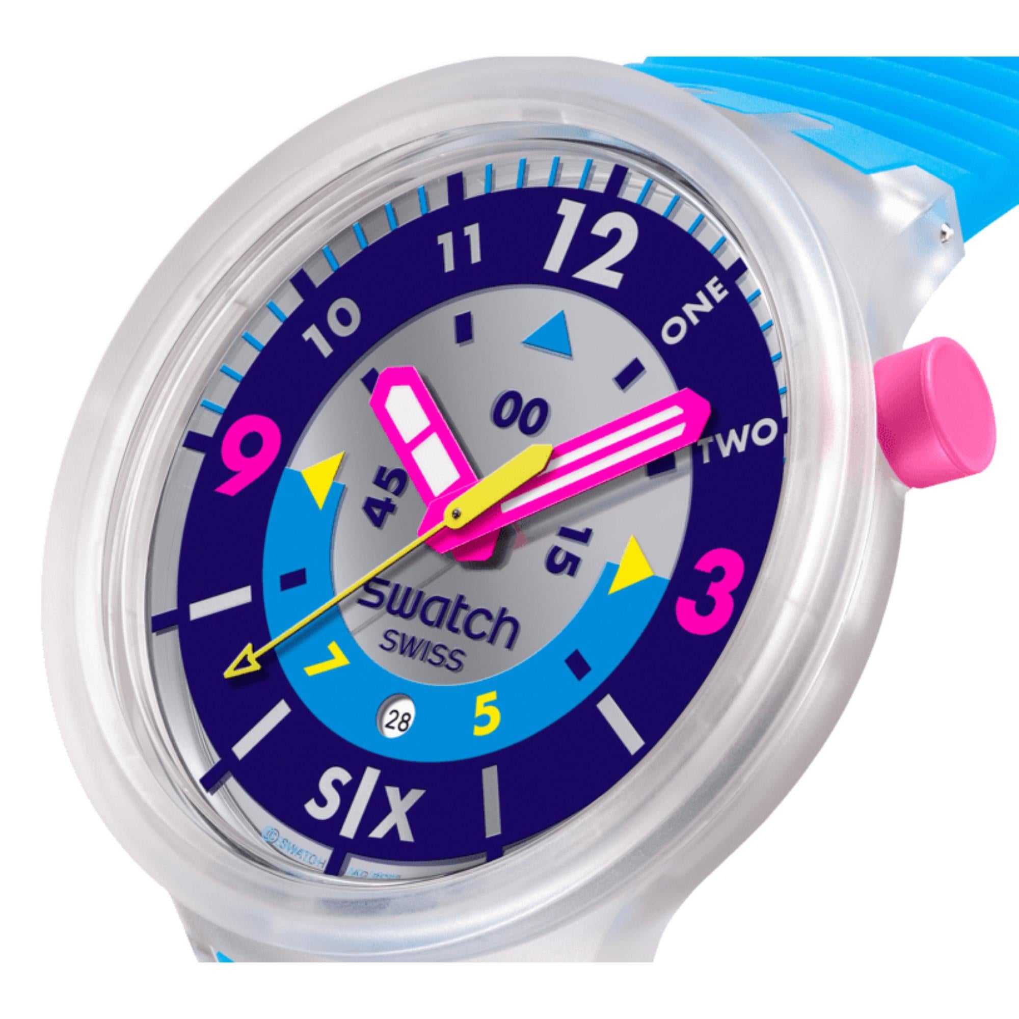 Swatch Big Bold Neon Hielo Quartz Purple Dial Silicone Strap Unisex Watch SB01K400