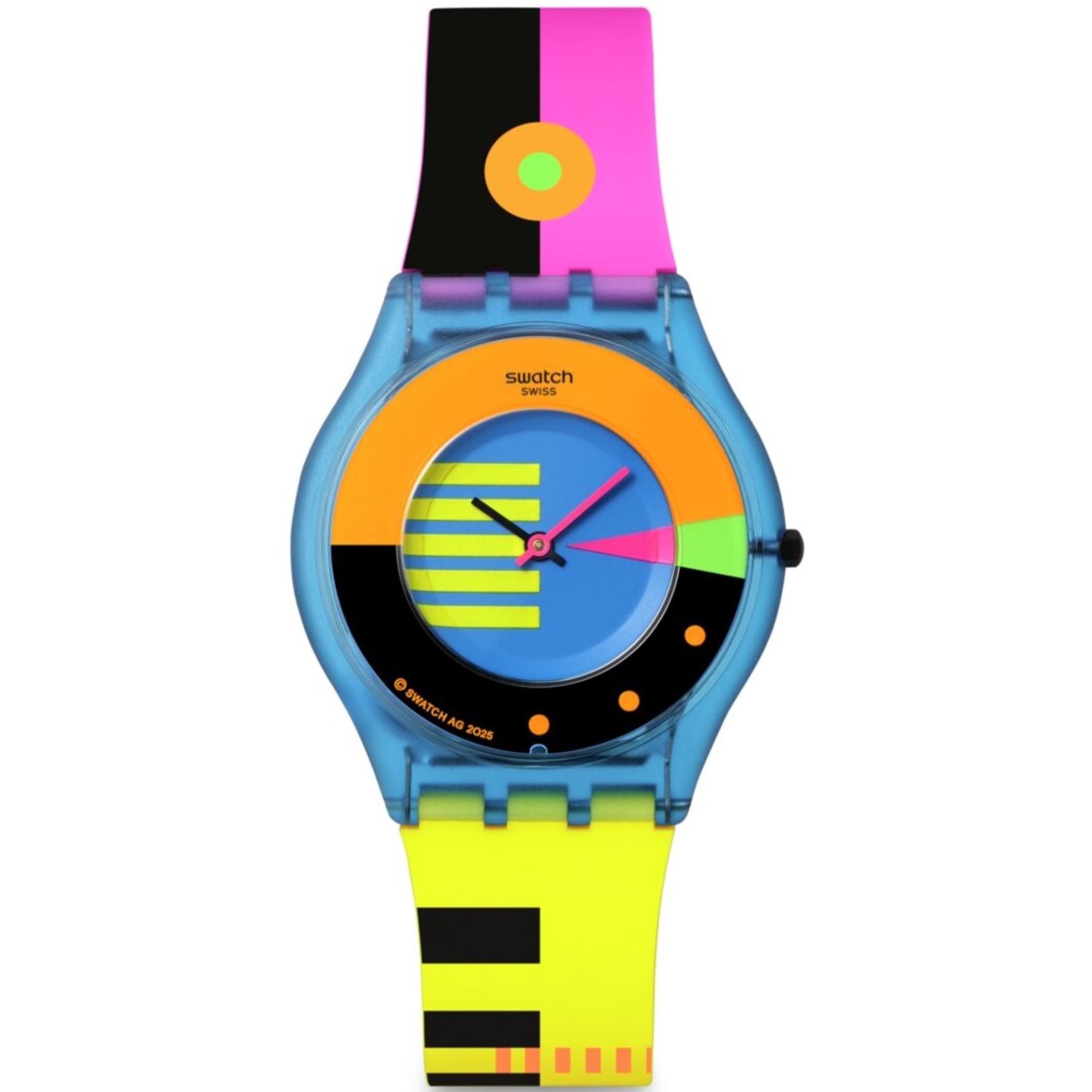 Swatch Skin Neon Flumotions Quartz Blue Dial Silicone Strap Unisex Watch SS08S101