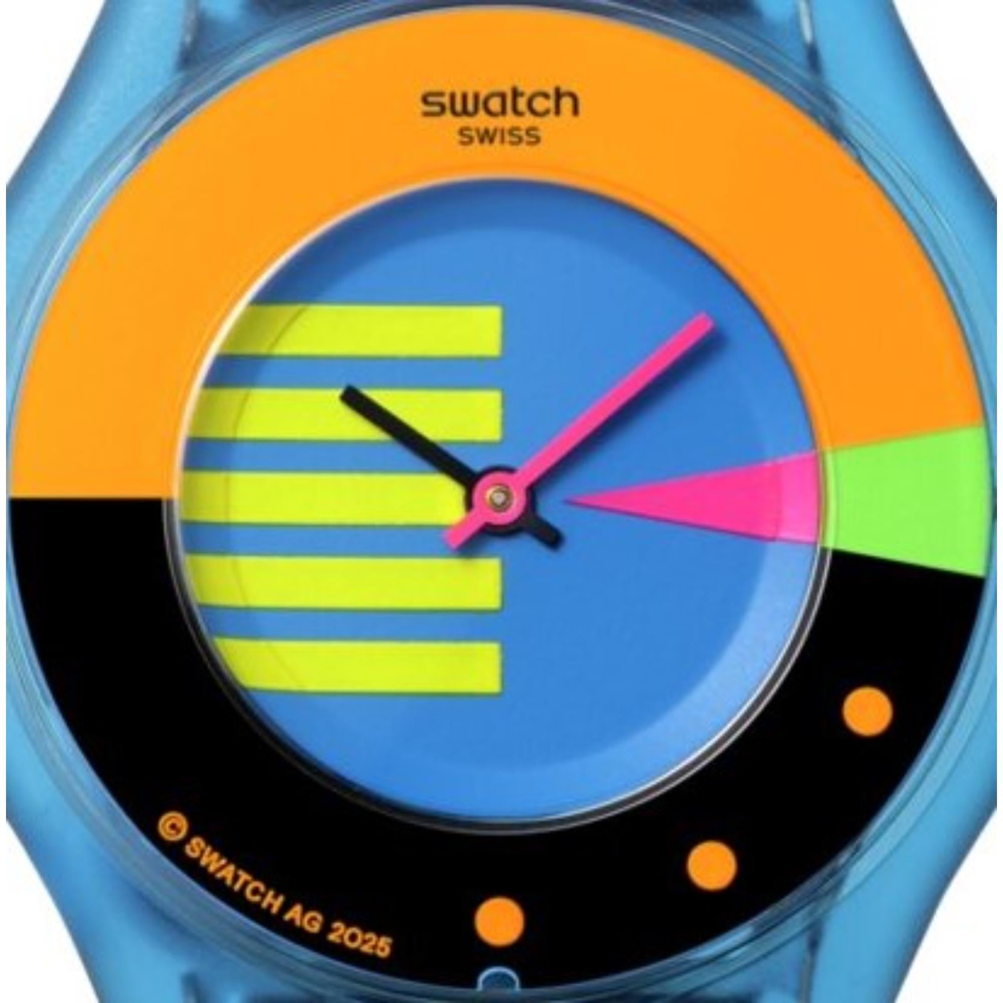 Swatch Skin Neon Flumotions Quartz Blue Dial Silicone Strap Unisex Watch SS08S101