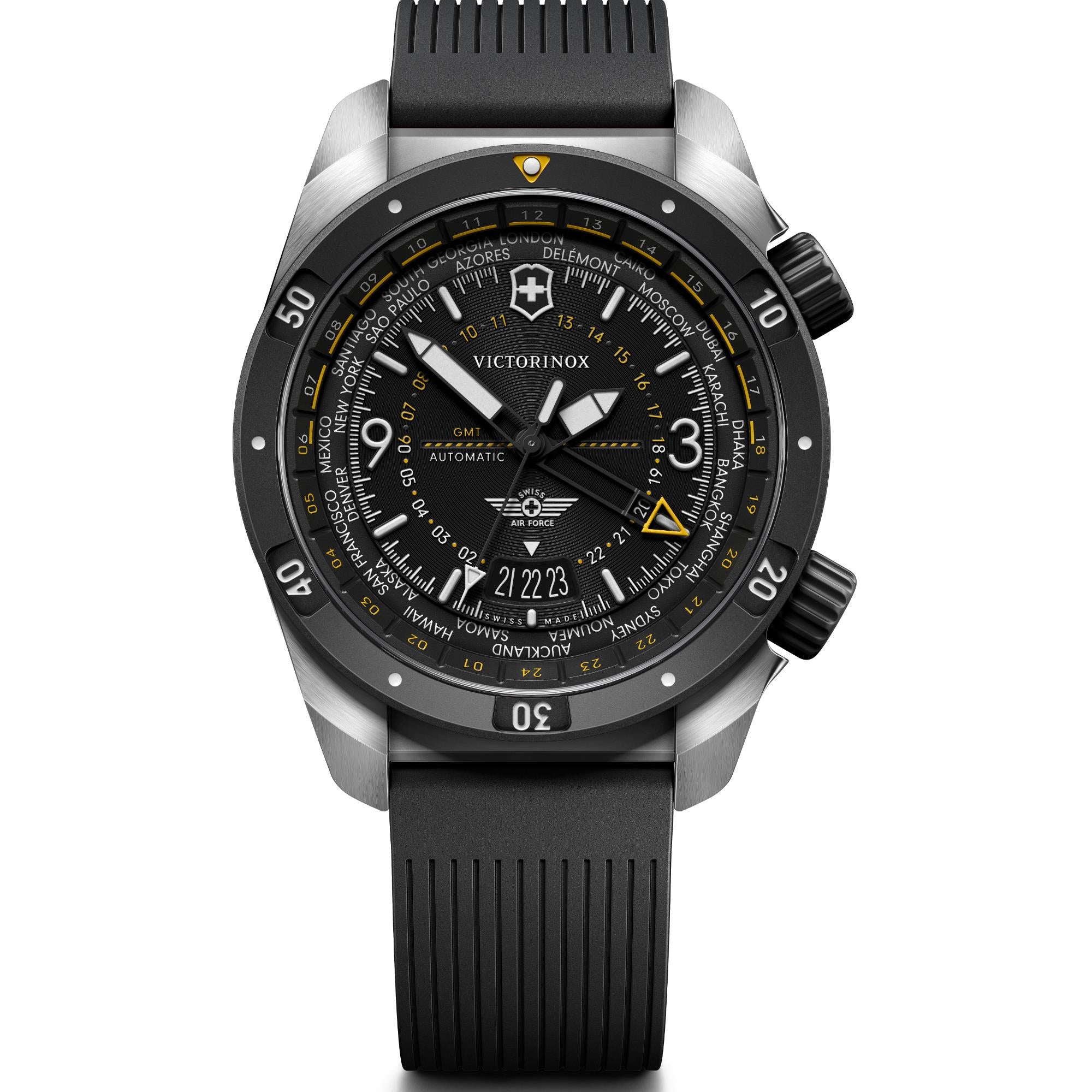 Victorinox Air Pro Automatic GMT Black Dial Rubber Strap Men's Watch 242005