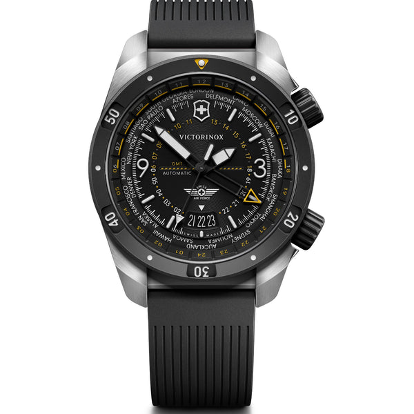 Victorinox Air Pro Automatic GMT Black Dial Rubber Strap Men's Watch 242005