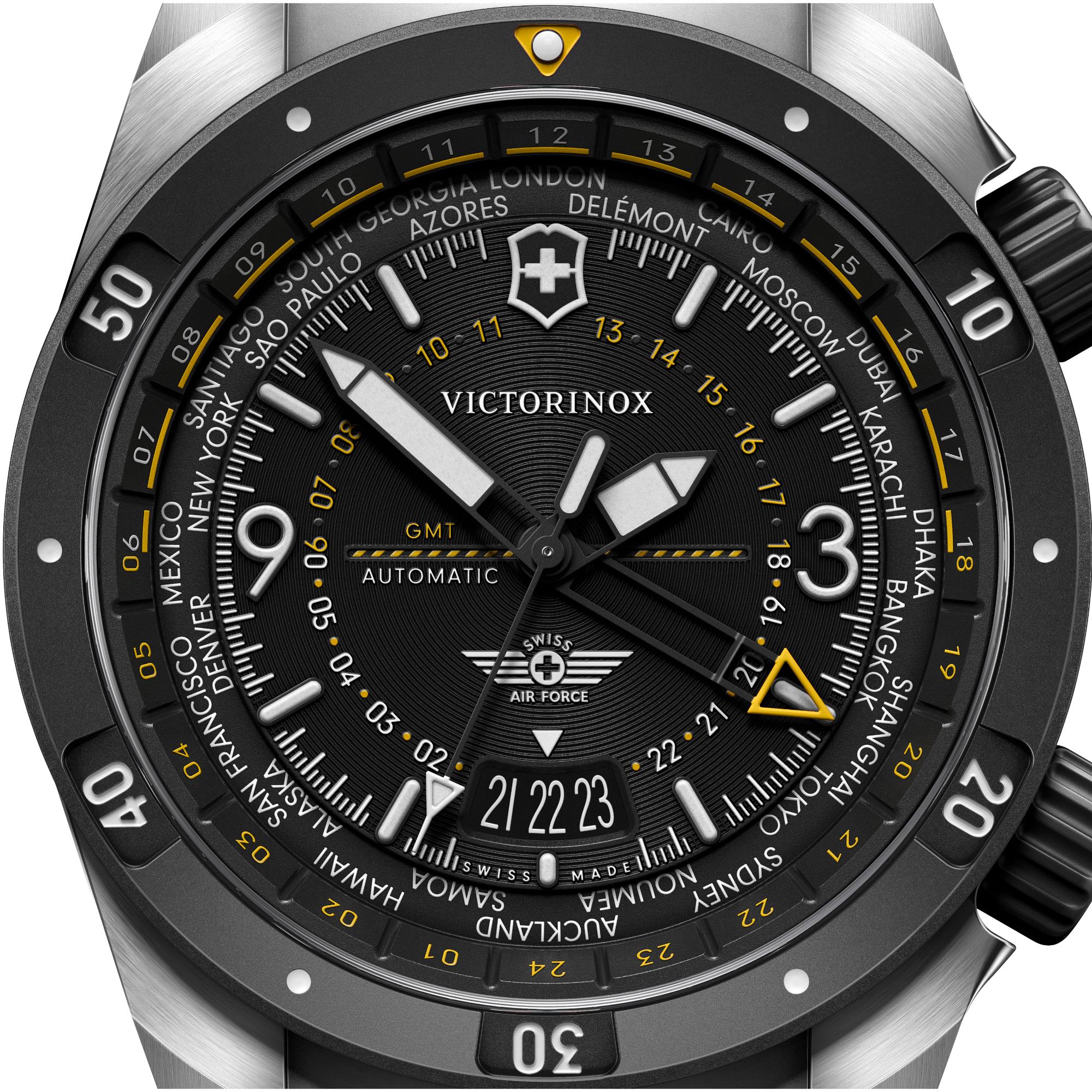 Victorinox Air Pro Automatic GMT Black Dial Rubber Strap Men's Watch 242005
