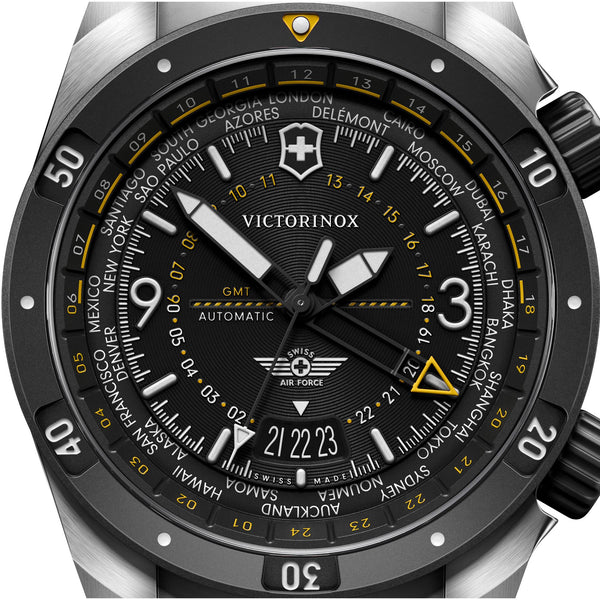 Victorinox Air Pro Automatic GMT Black Dial Rubber Strap Men's Watch 242005