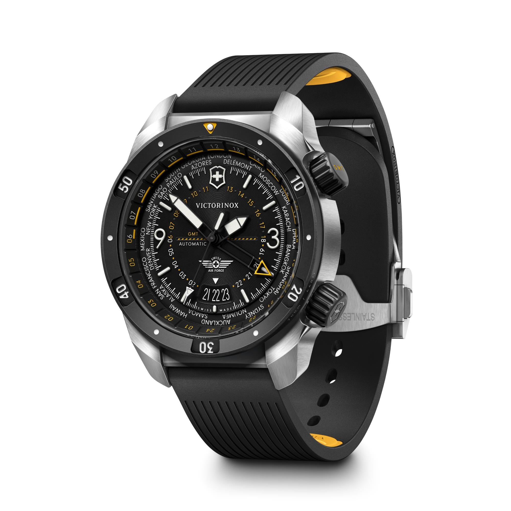Victorinox Air Pro Automatic GMT Black Dial Rubber Strap Men's Watch 242005