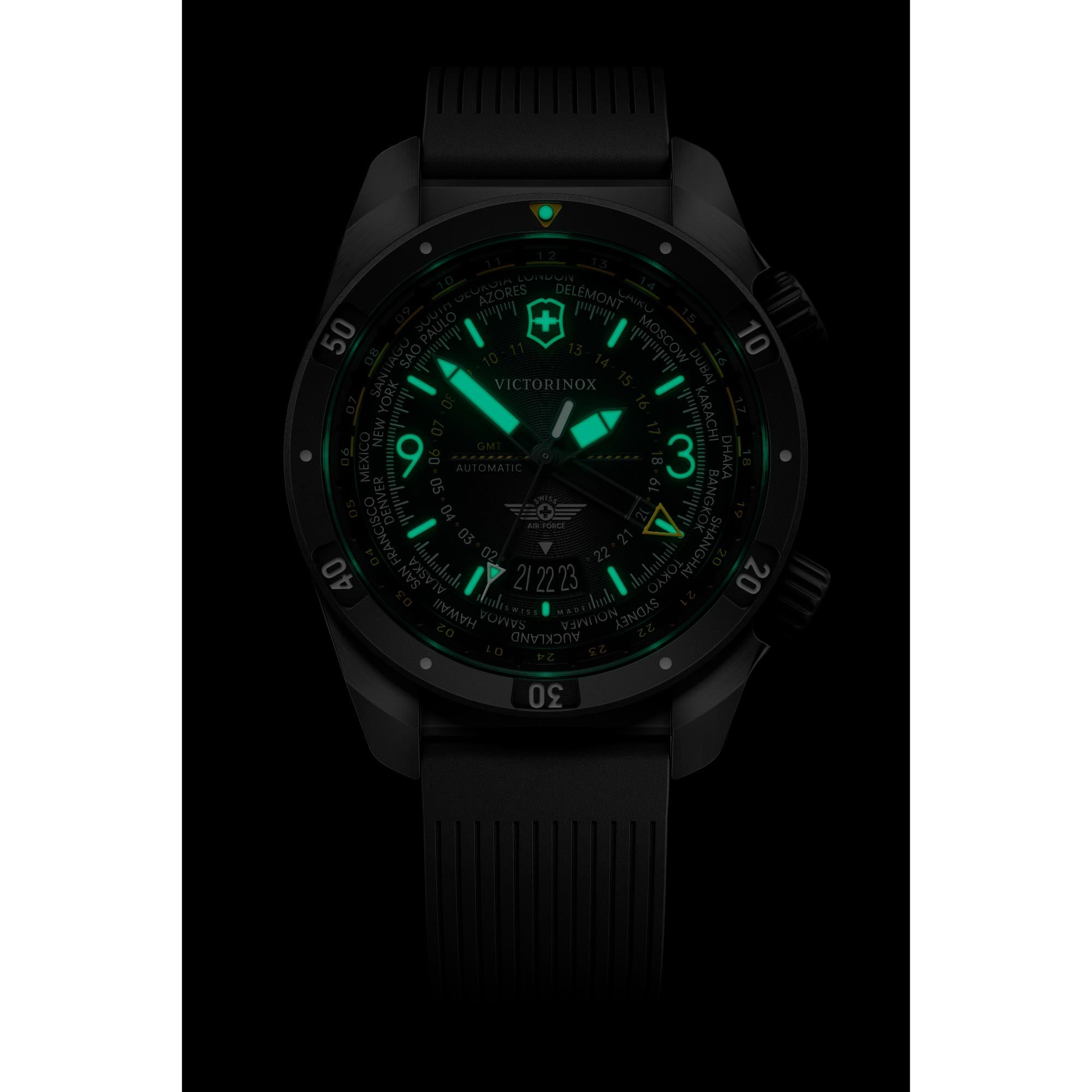 Victorinox Air Pro Automatic GMT Black Dial Rubber Strap Men's Watch 242005