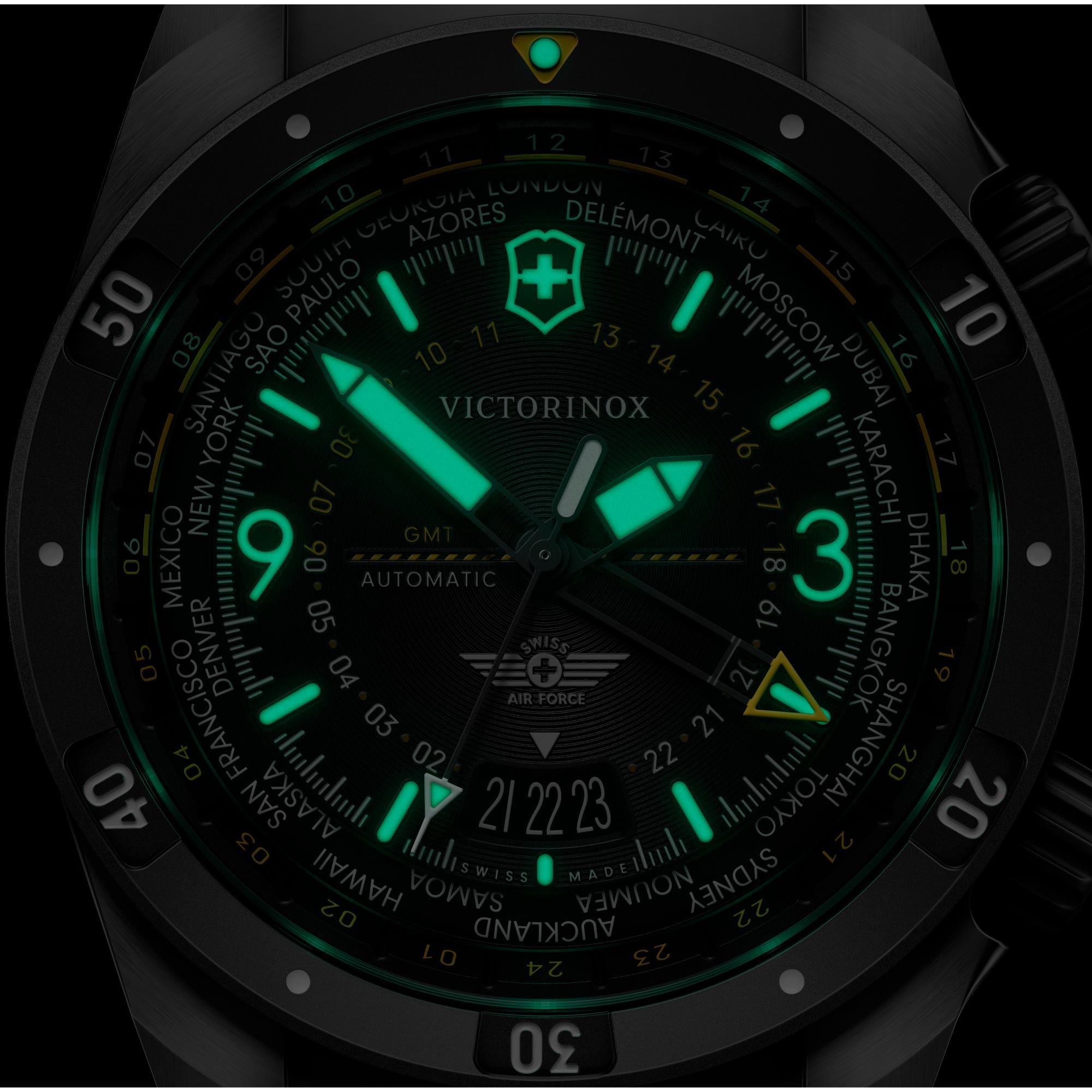 Victorinox Air Pro Automatic GMT Black Dial Rubber Strap Men's Watch 242005