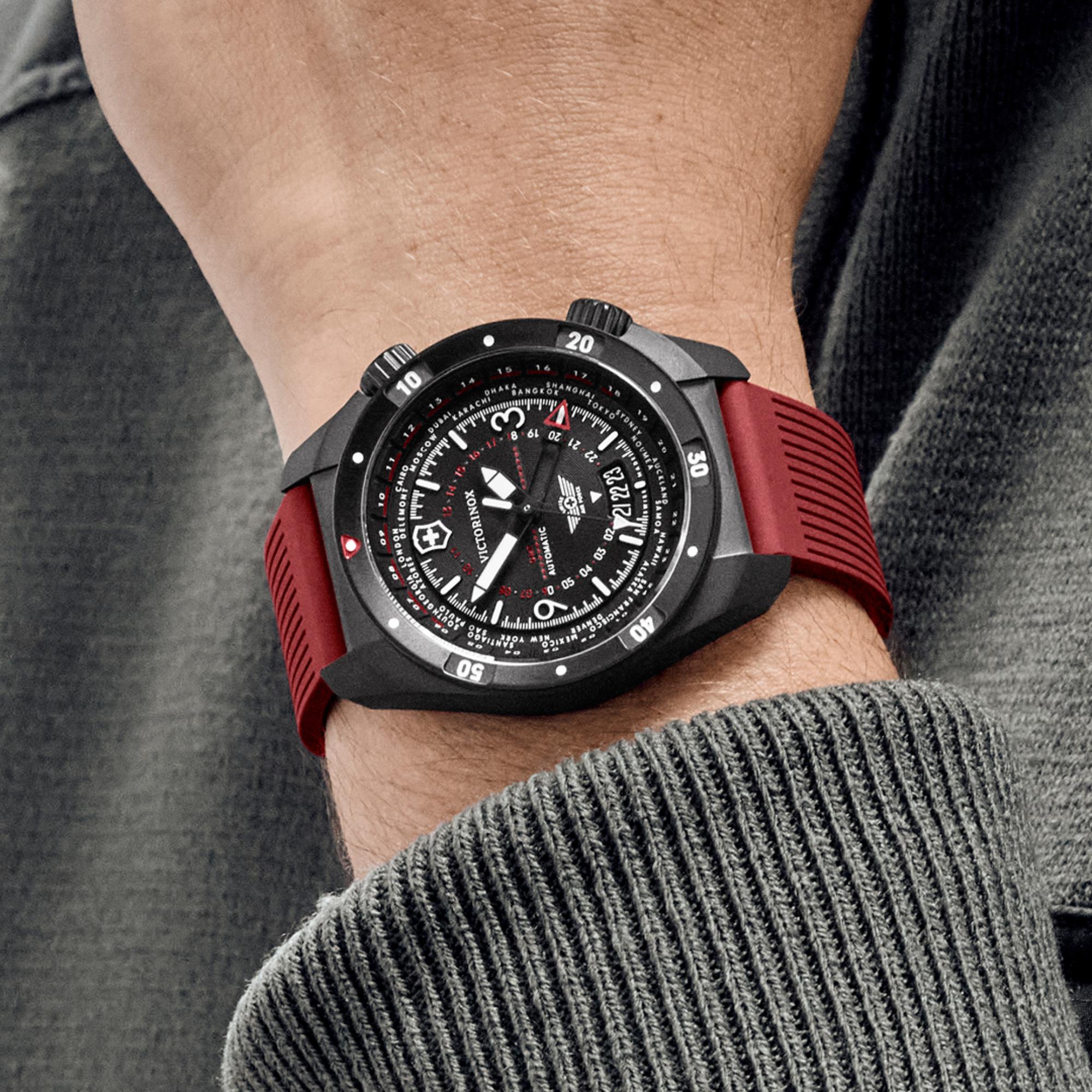 Victorinox Air Pro Automatic GMT Black Dial Rubber Strap Men's Watch 242006