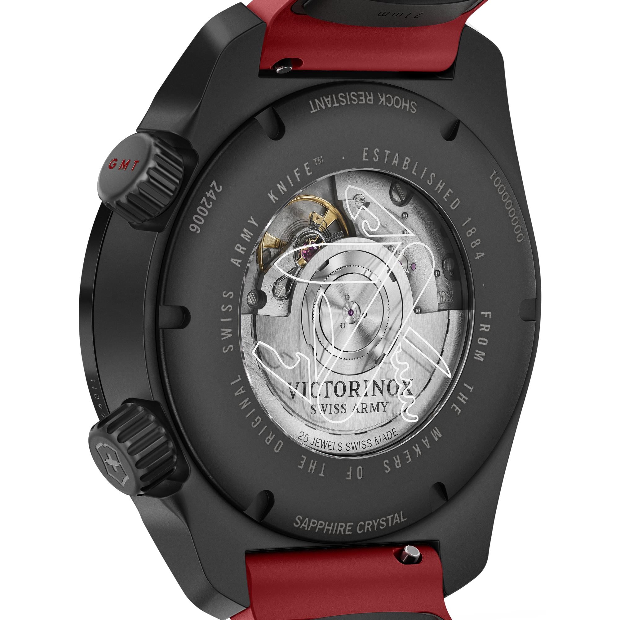 Victorinox Air Pro Automatic GMT Black Dial Rubber Strap Men's Watch 242006